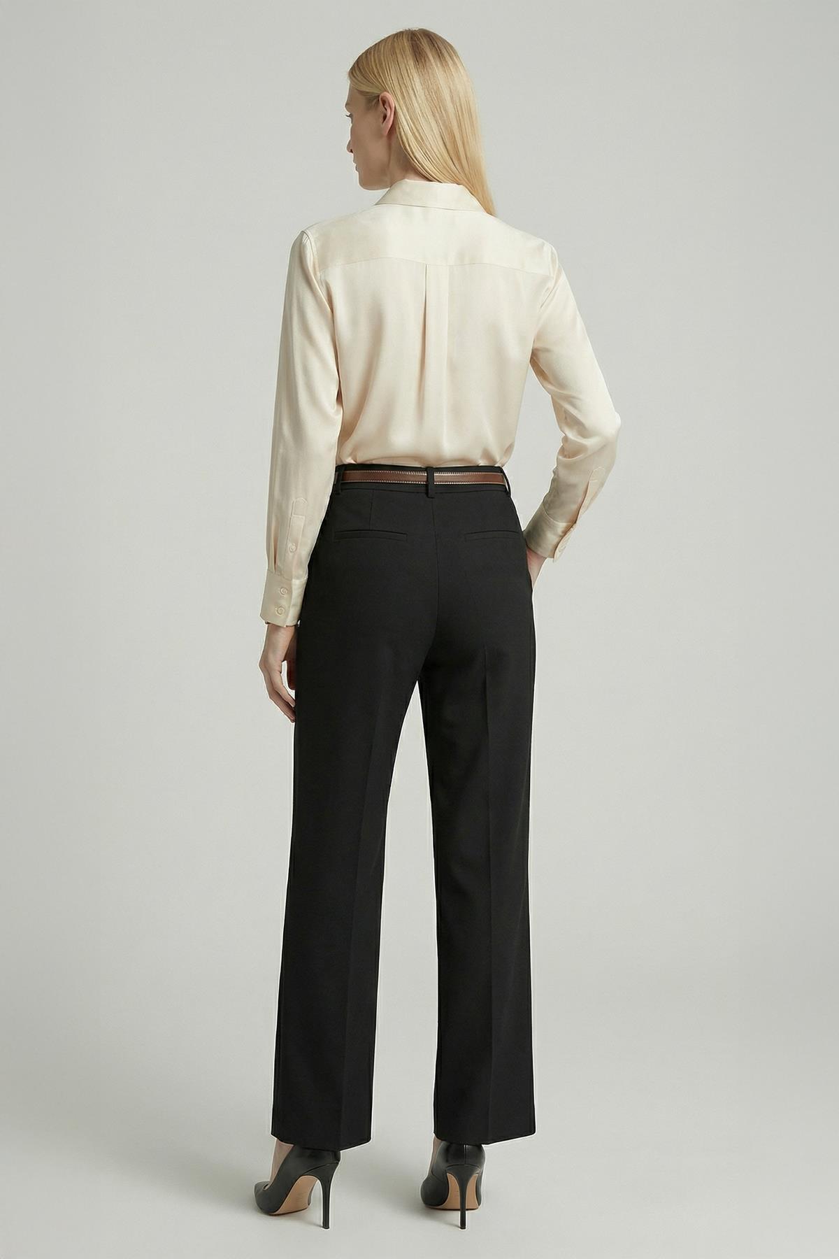 8399A Ön Pileli Kemerli Pantolon Siyah - RAYS