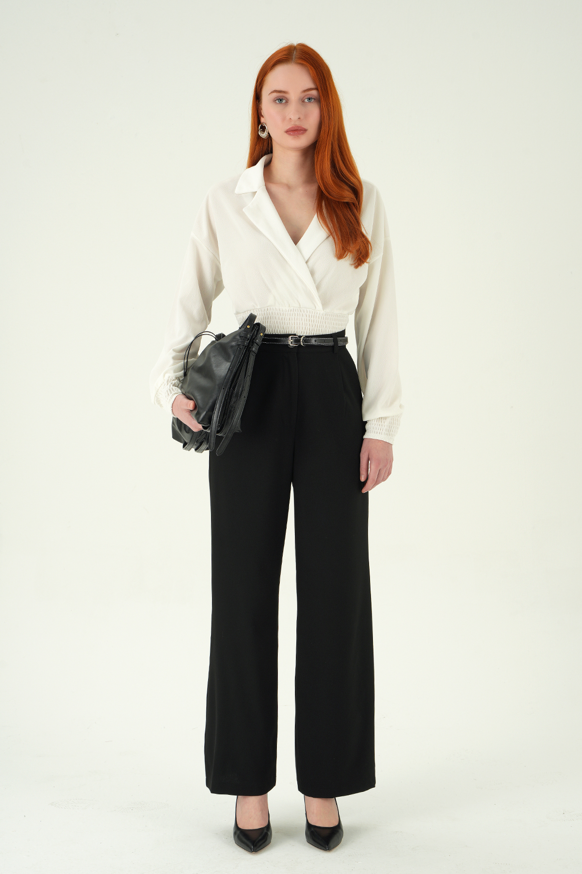 Siyah Ön Pileli Kemerli Pantolon 8399A - 1