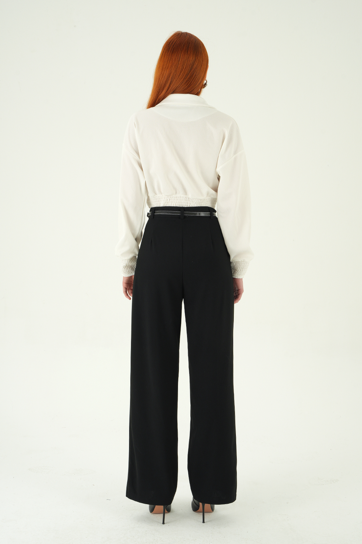 Siyah Ön Pileli Kemerli Pantolon 8399A - 5