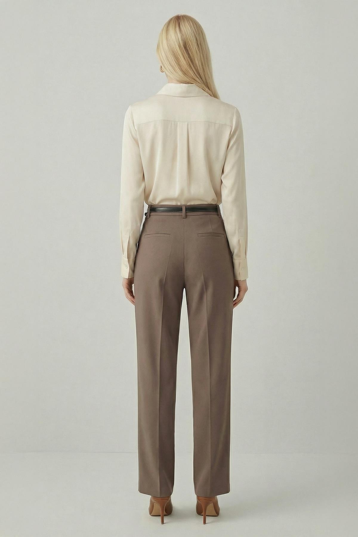 8399A Ön Pileli Kemerli Pantolon Vizon - 3