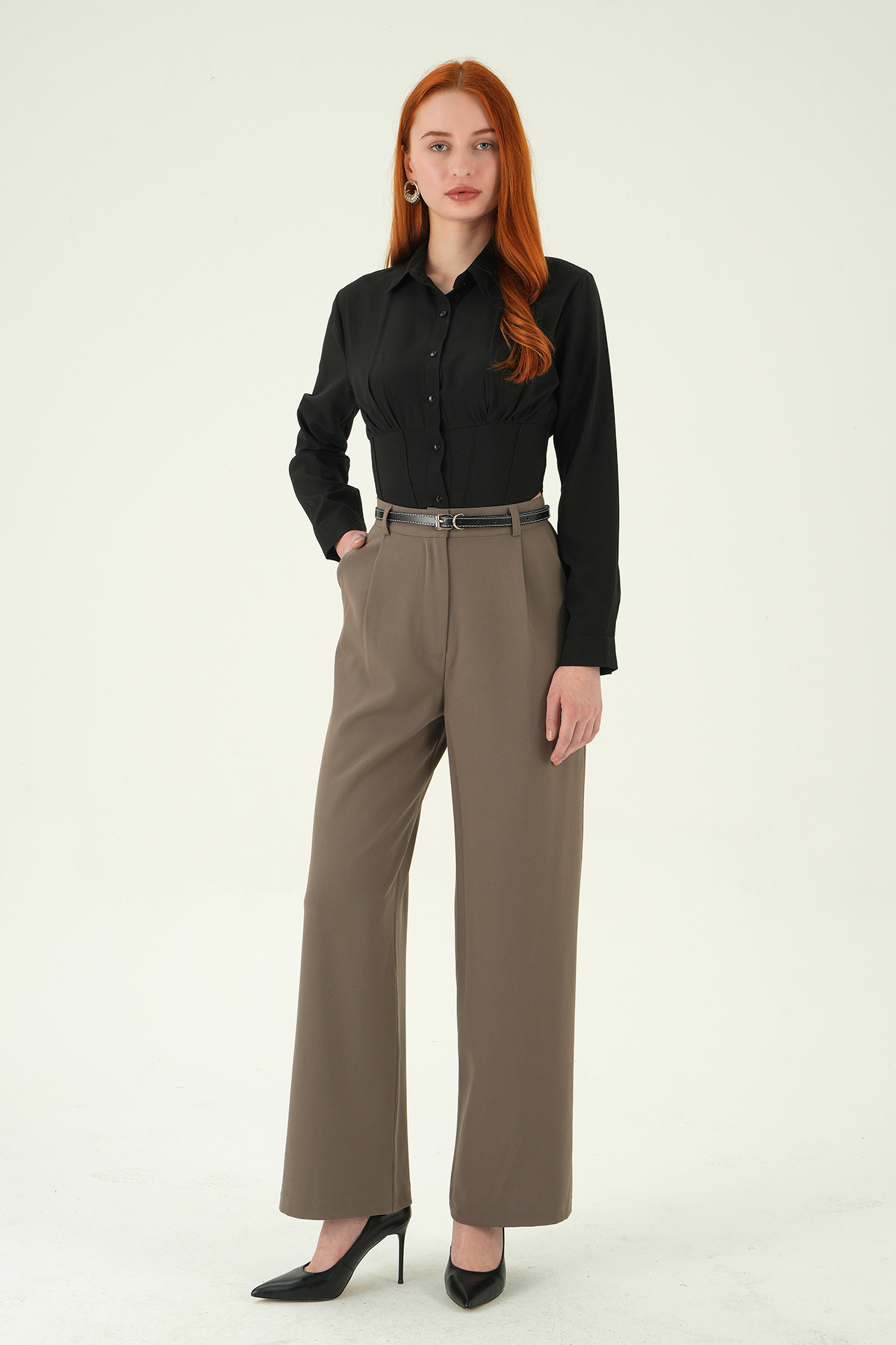 Vizon Ön Pileli Kemerli Pantolon 8399A - 1