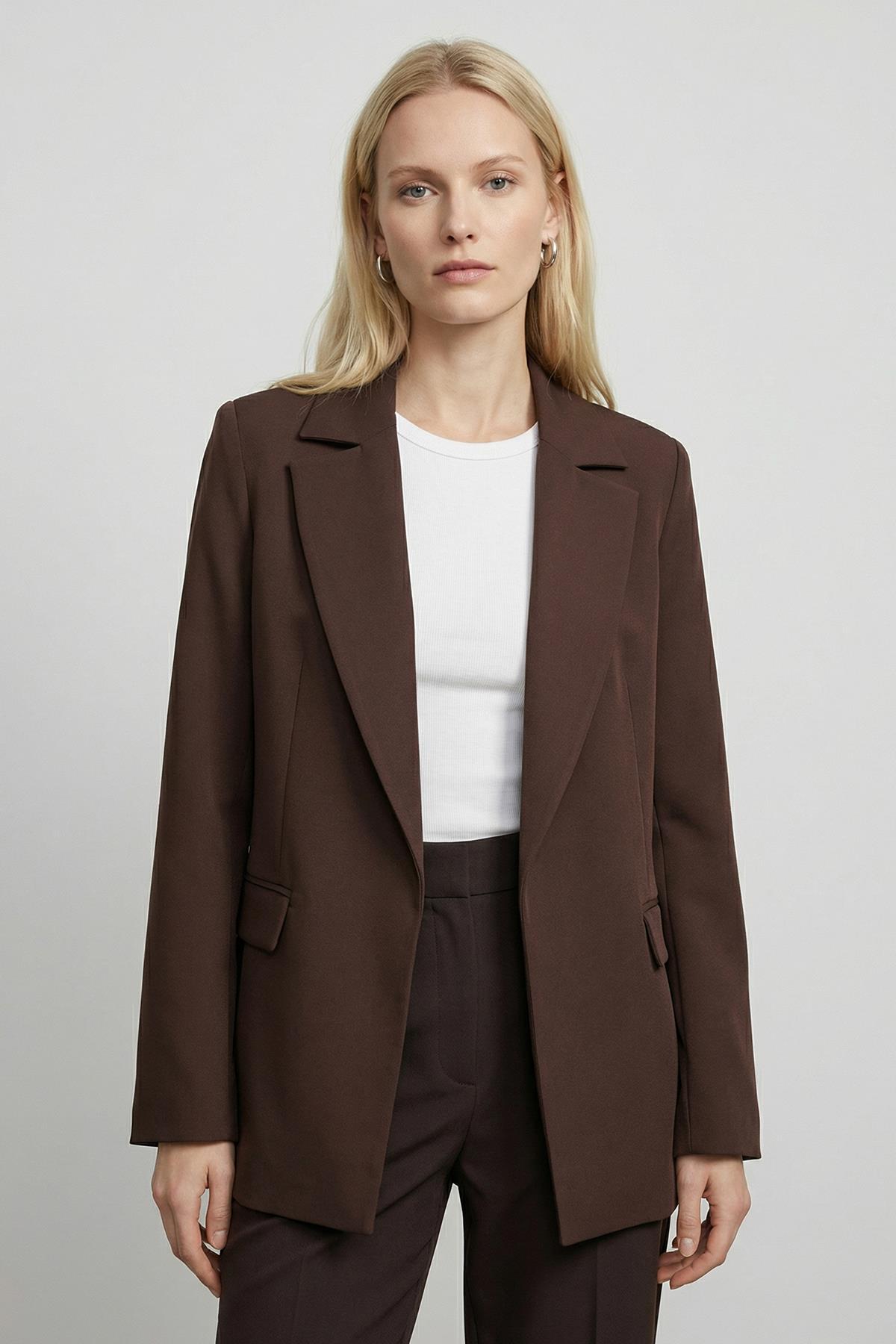 8403A Astarlı Çizgili Ceket Kahve - 1