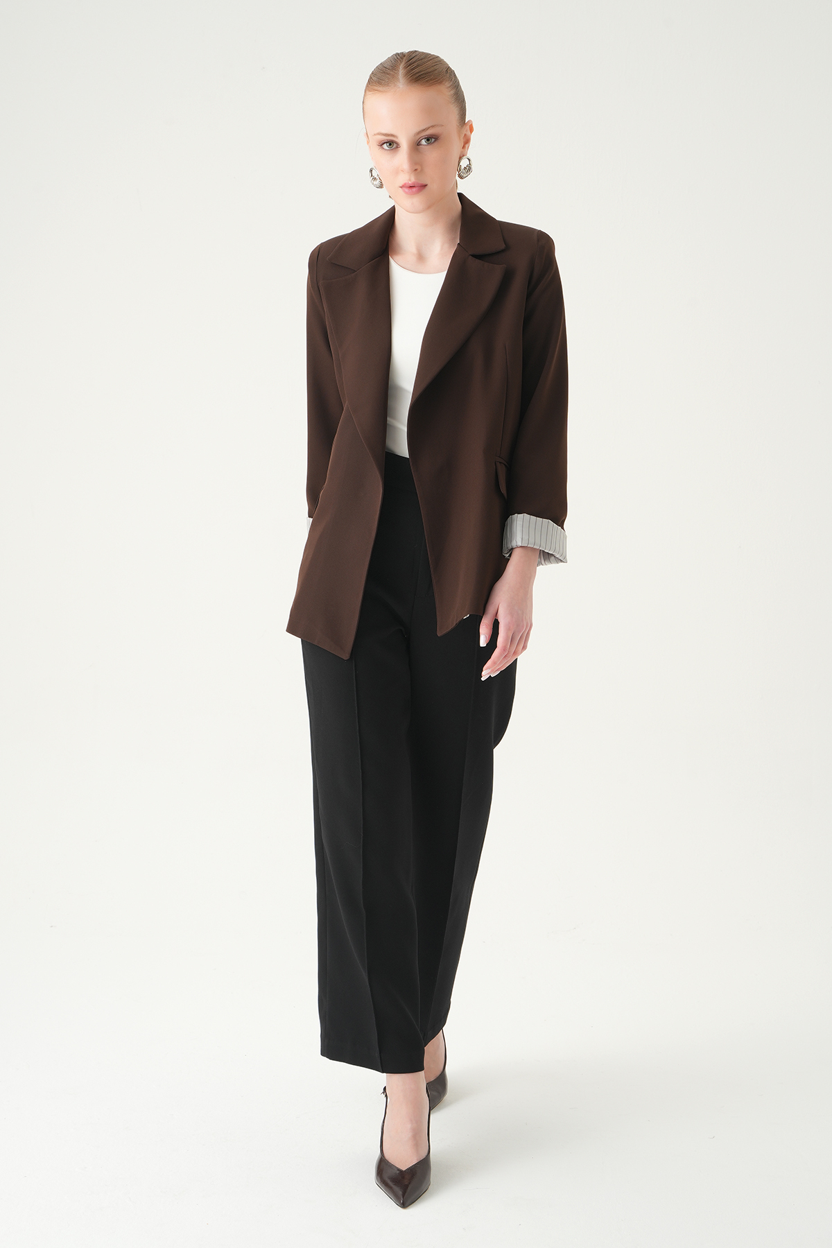 Kahve Astarlı Çizgili Ceket 8403A - 3