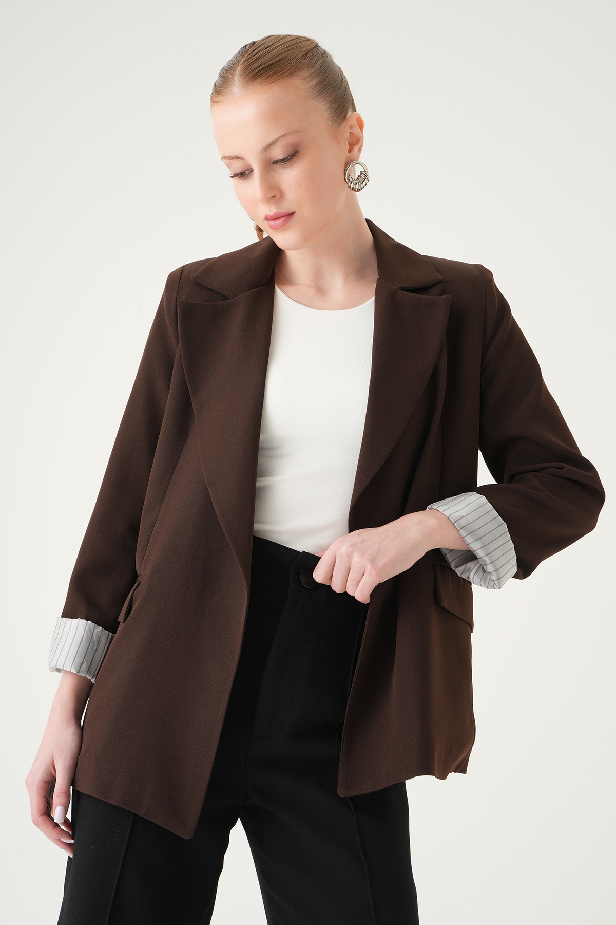 Kahve Astarlı Çizgili Ceket 8403A - 6