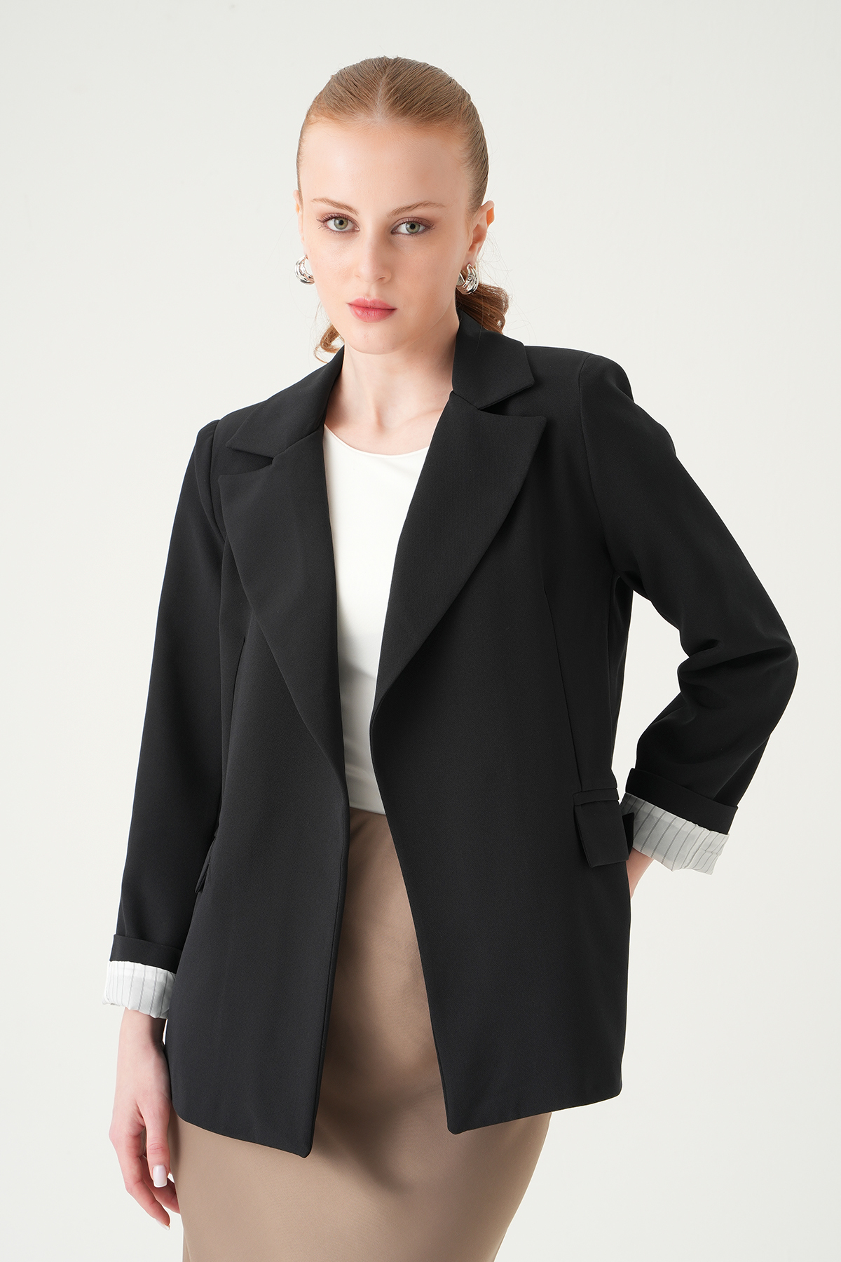 Siyah Astarlı Çizgili Ceket 8403A 