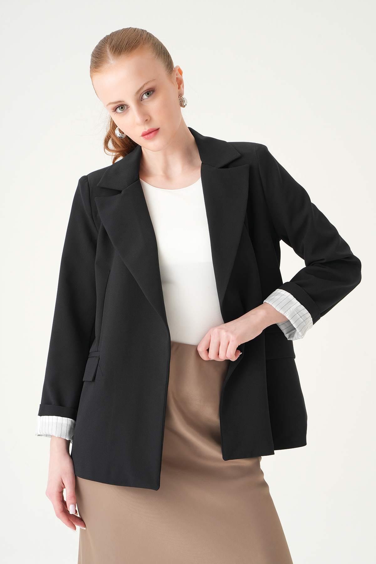 Siyah Astarlı Çizgili Ceket 8403A - 6