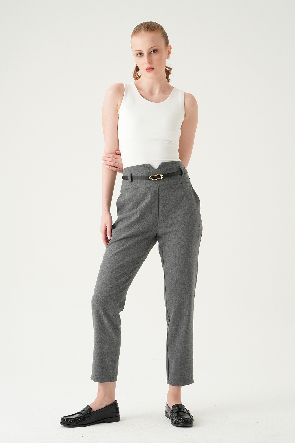 Bel V Kesim Kemerli Pantolon 8404A Antrasit - RAYS