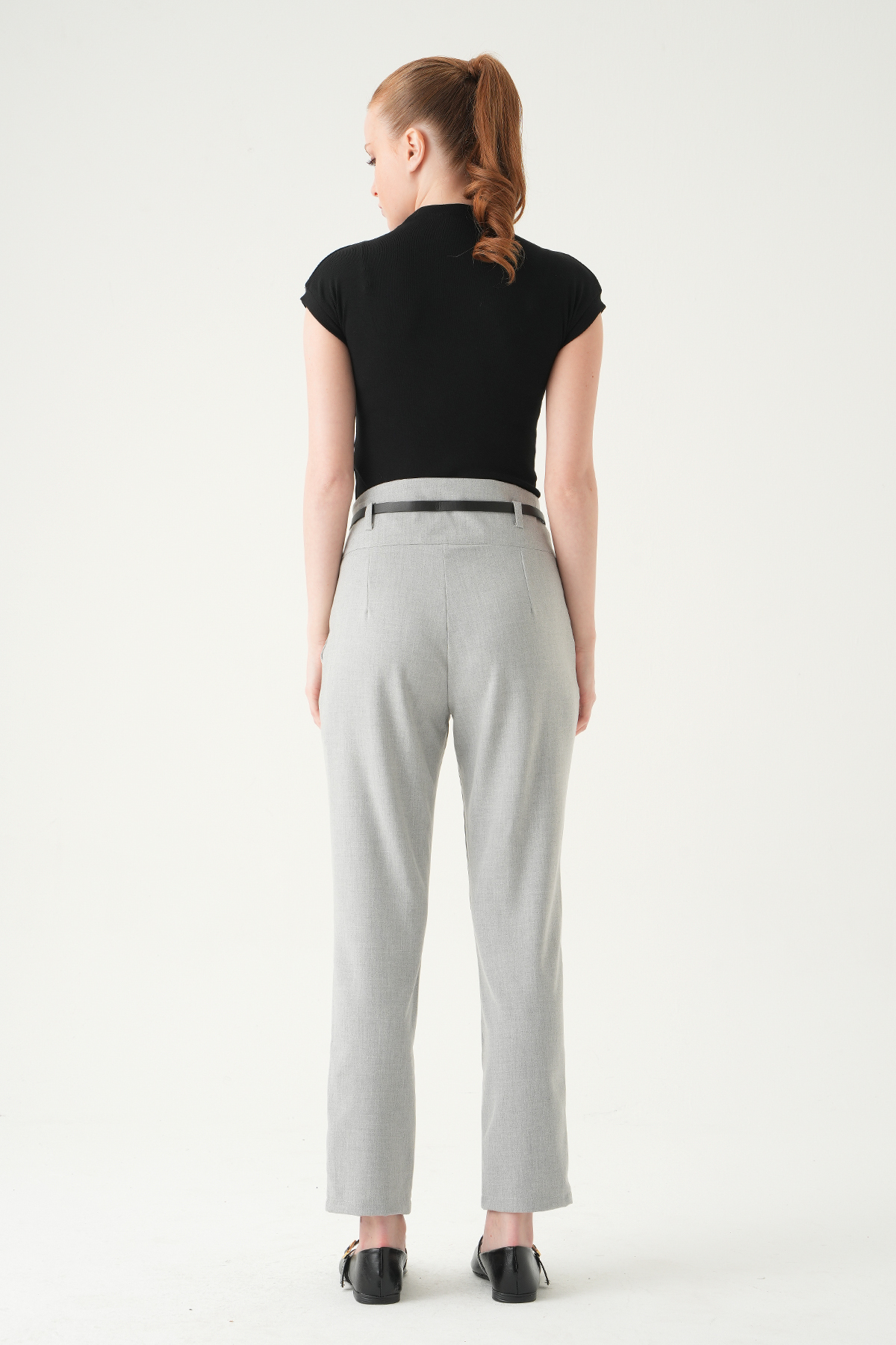 Gri Bel V Kesim Kemerli Pantolon 8404A - 5