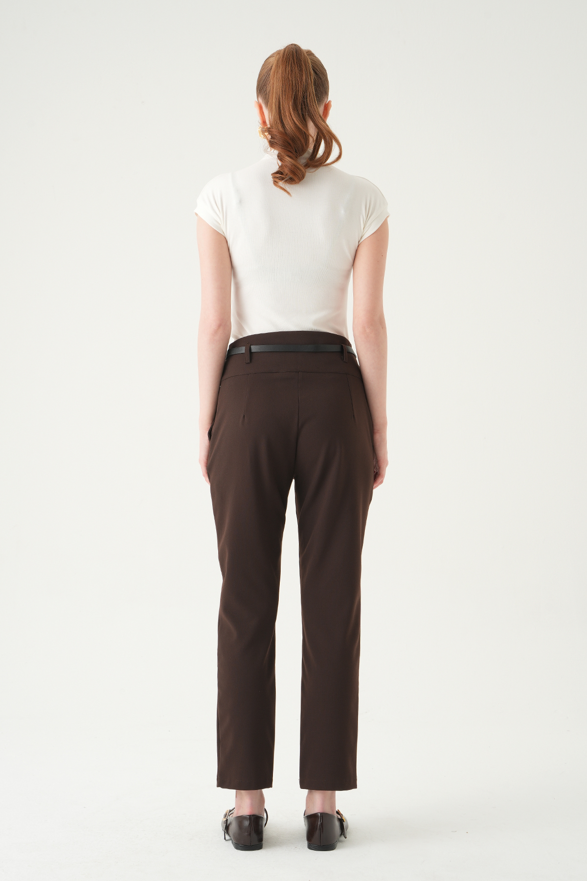 Kahve Bel V Kesim Kemerli Pantolon 8404A - 5