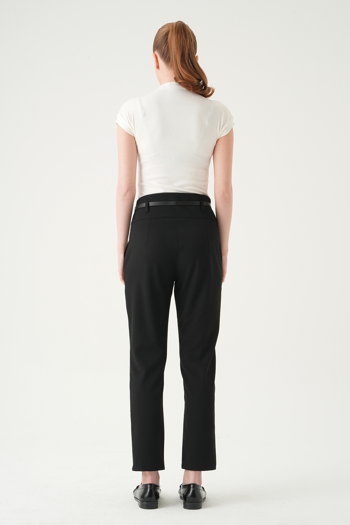 Siyah Bel V Kesim Kemerli Pantolon 8404A - 5