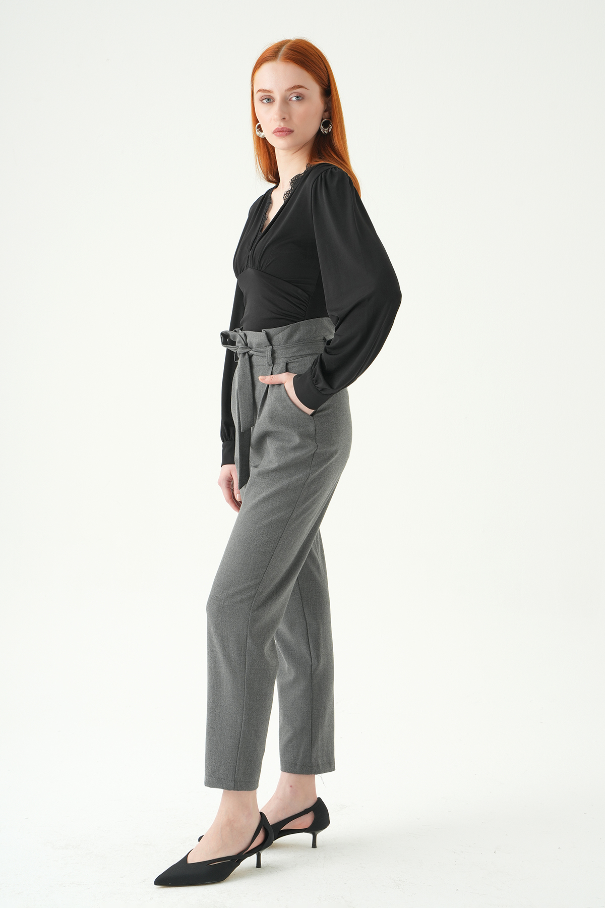 8407A Çift Düğmeli Kuşaklı Pantolon Antrasit - RAYS