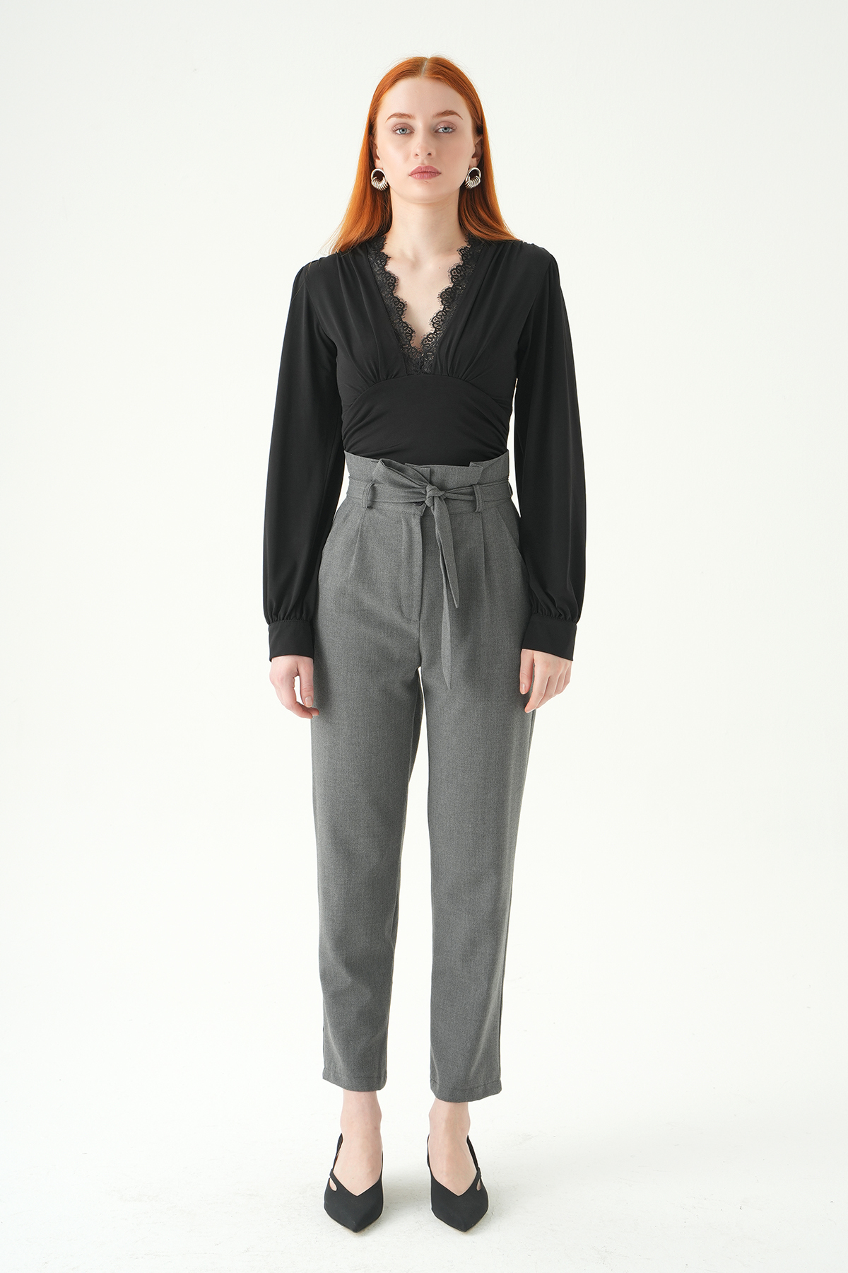 8407A Çift Düğmeli Kuşaklı Pantolon Antrasit - 7