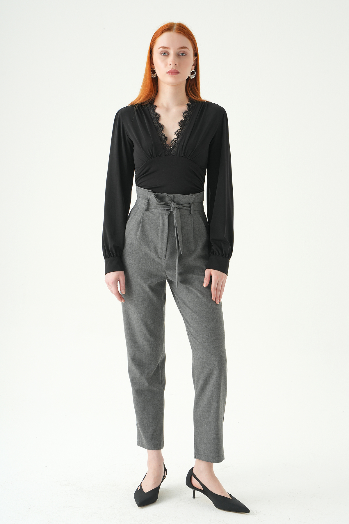 Antrasit Çift Düğmeli Kuşaklı Pantolon 8407A - 3