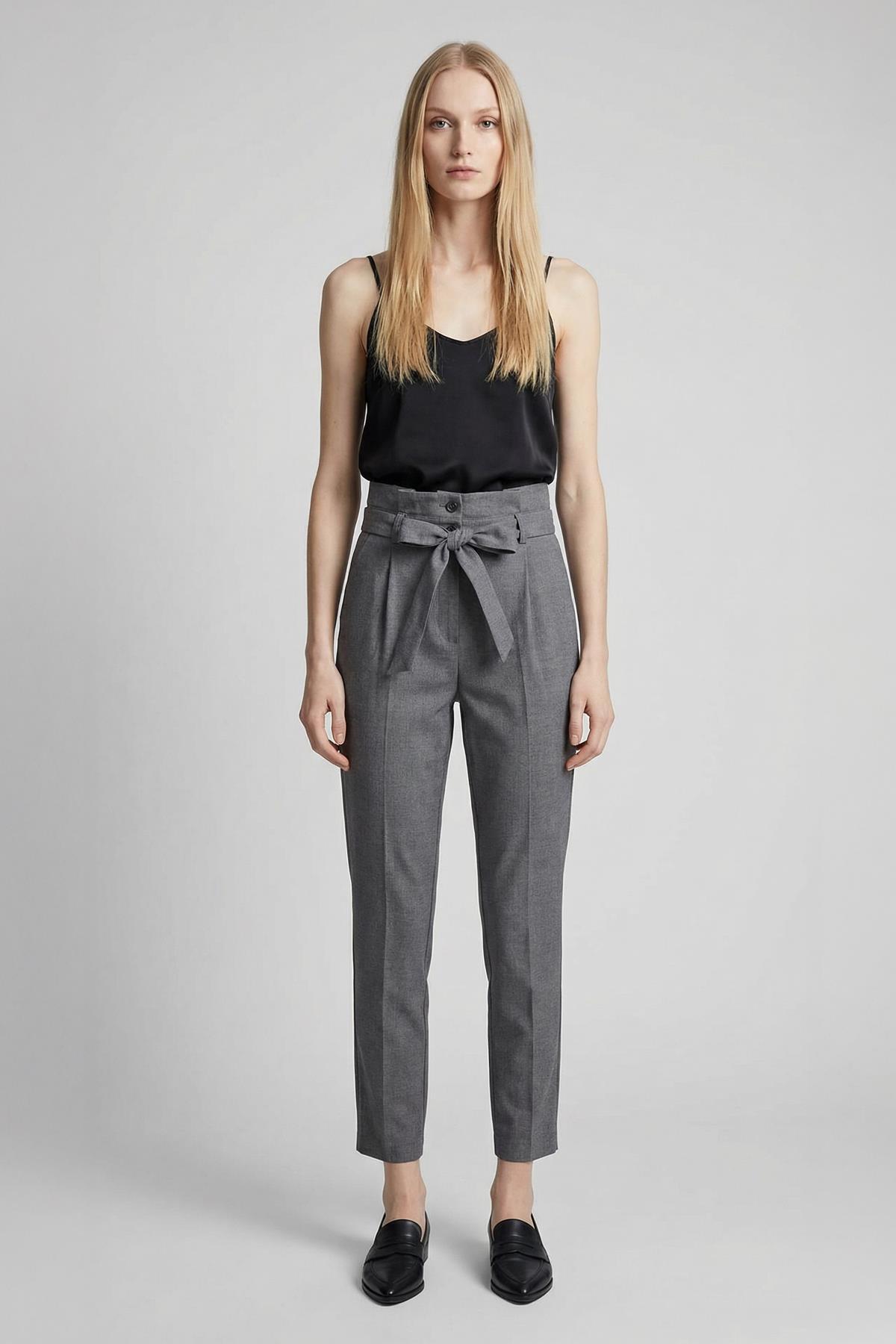 8407A Çift Düğmeli Kuşaklı Pantolon Gri - RAYS