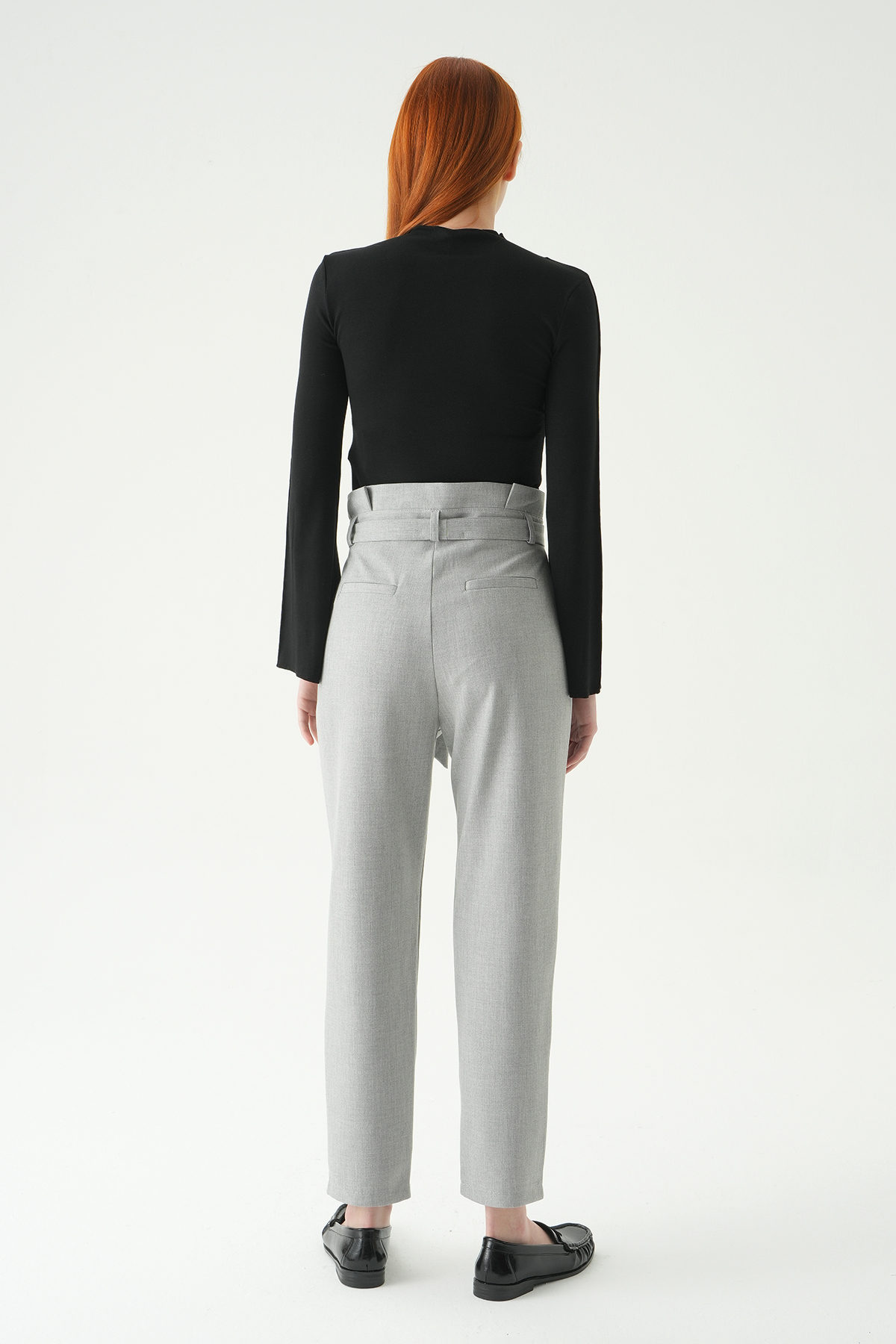 8407A Çift Düğmeli Kuşaklı Pantolon Gri - 5