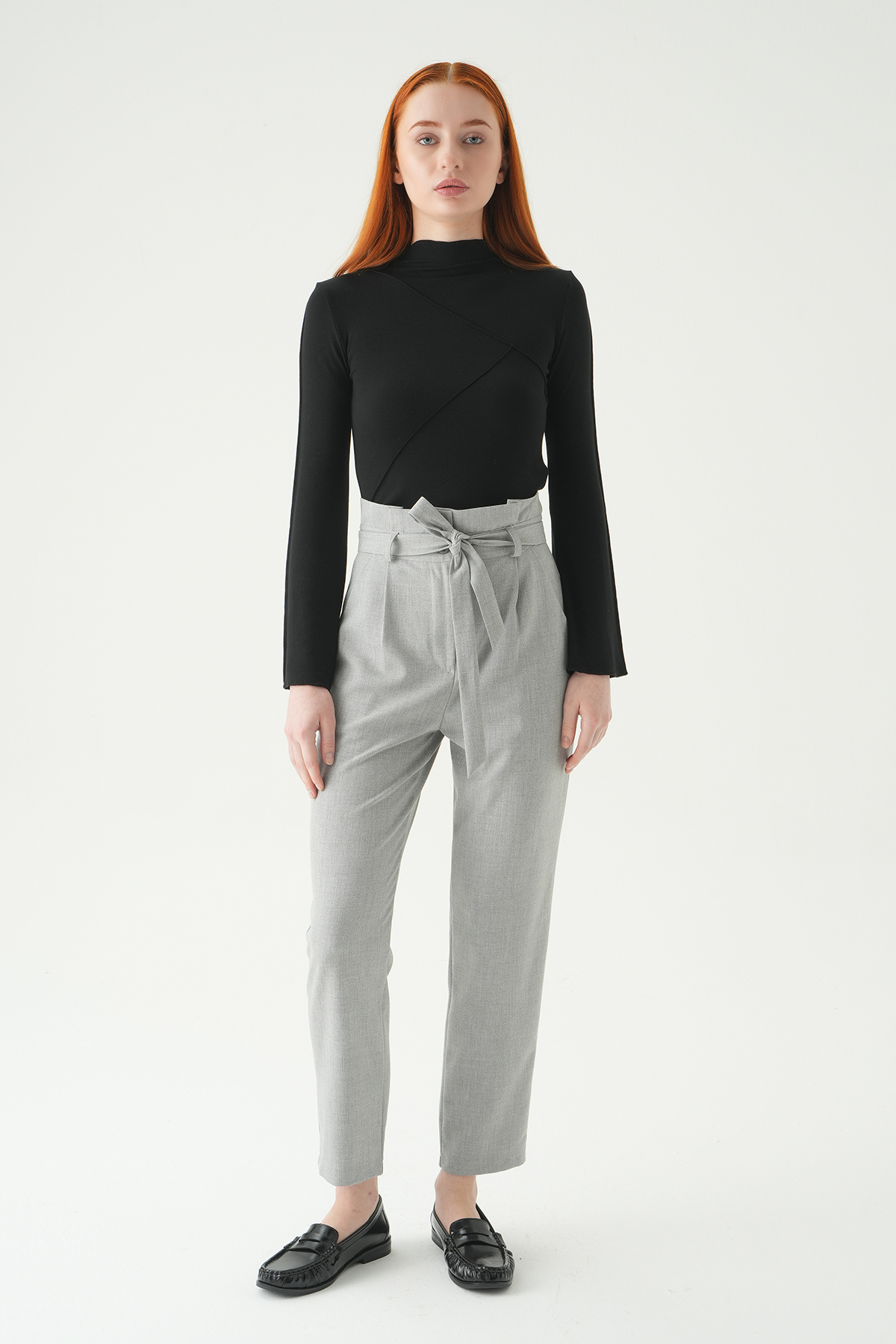8407A Çift Düğmeli Kuşaklı Pantolon Gri - 7