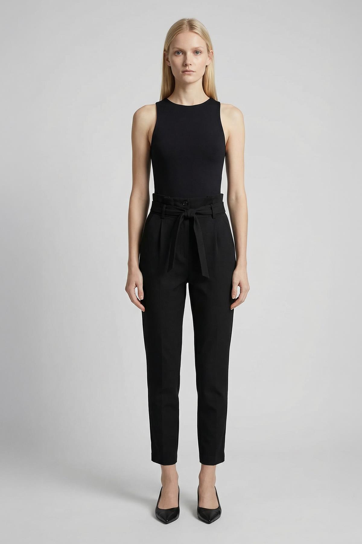 8407A Çift Düğmeli Kuşaklı Pantolon Siyah - RAYS