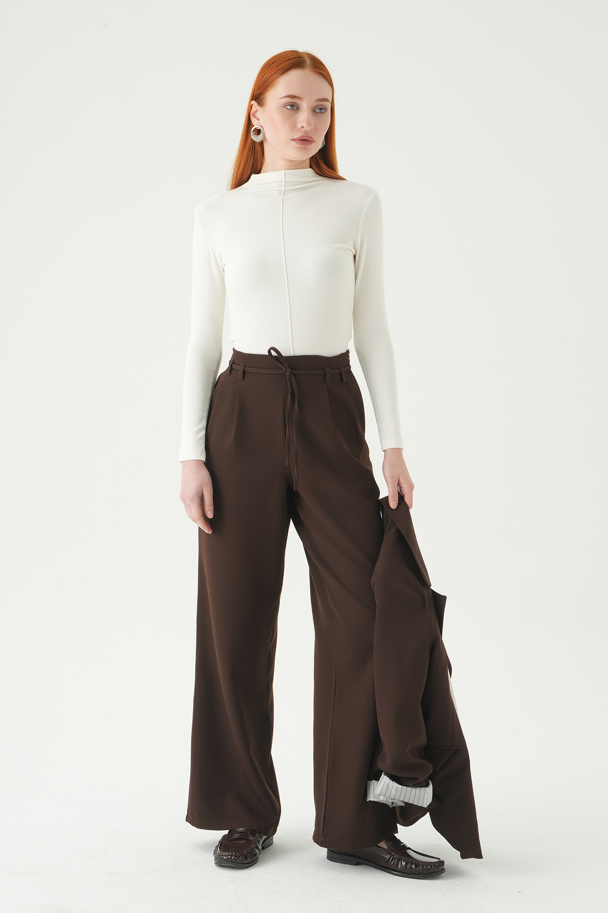 8411A Bağcıklı Palazzo Pantolon Acı Kahve - RAYS