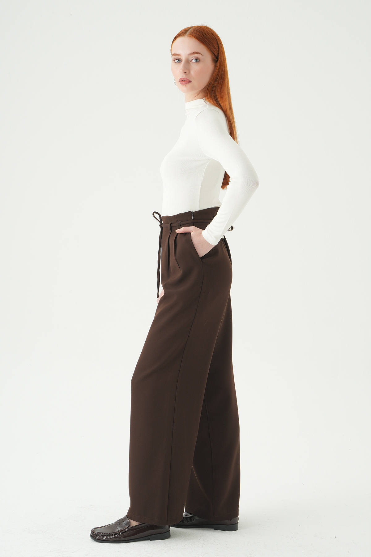 Acı Kahve Bağcıklı Palazzo Pantolon 8411A - 1