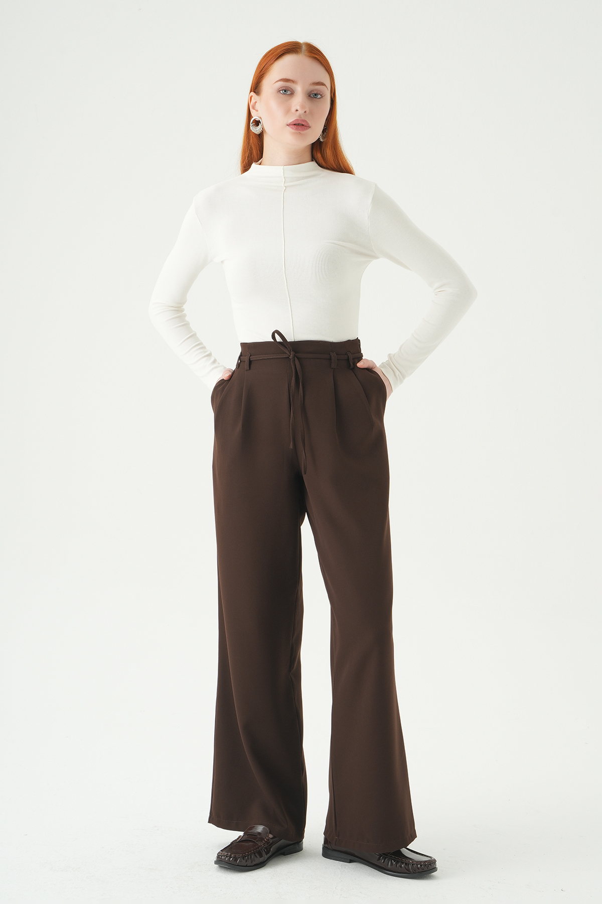 Acı Kahve Bağcıklı Palazzo Pantolon 8411A - RAYS