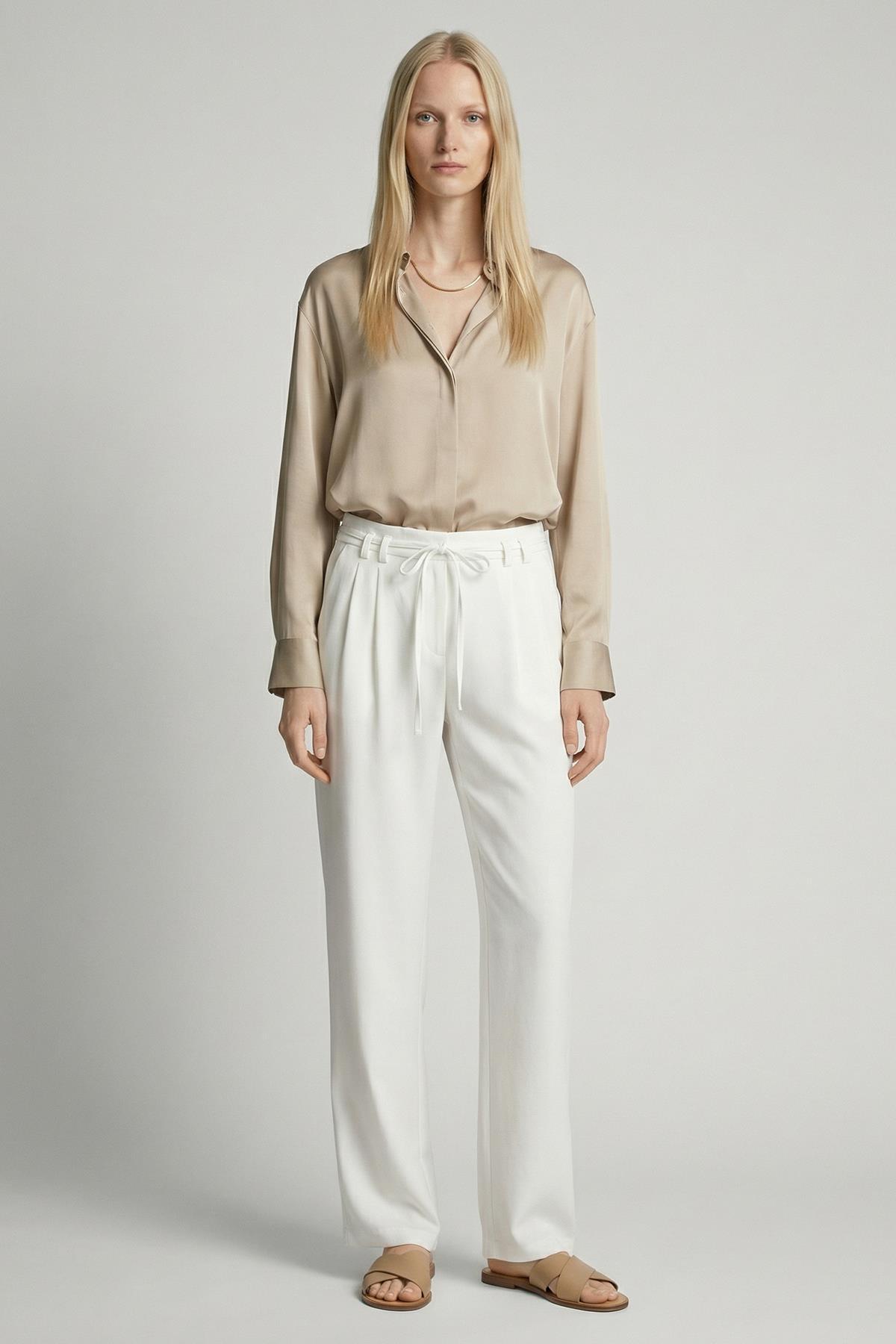 8411A Bağcıklı Palazzo Pantolon Ekru - RAYS