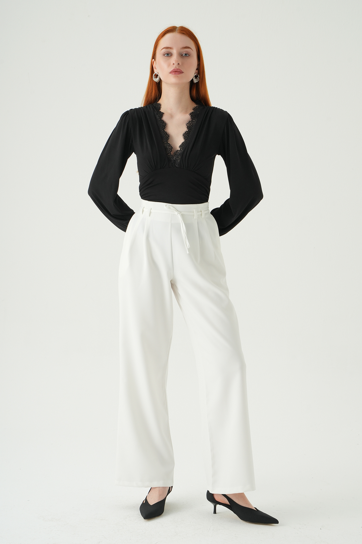 8411A Bağcıklı Palazzo Pantolon Ekru - RAYS