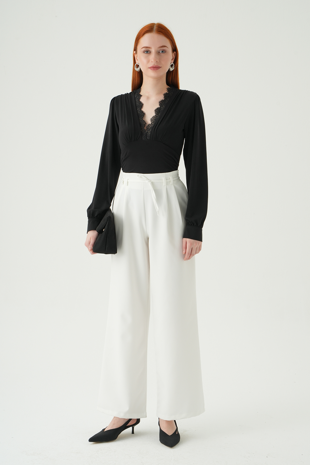 Ekru Bağcıklı Palazzo Pantolon 8411A - 2