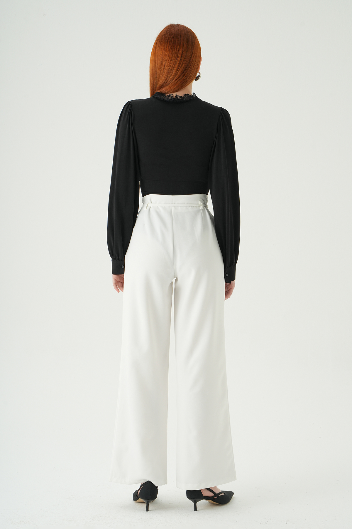 Ekru Bağcıklı Palazzo Pantolon 8411A - 5