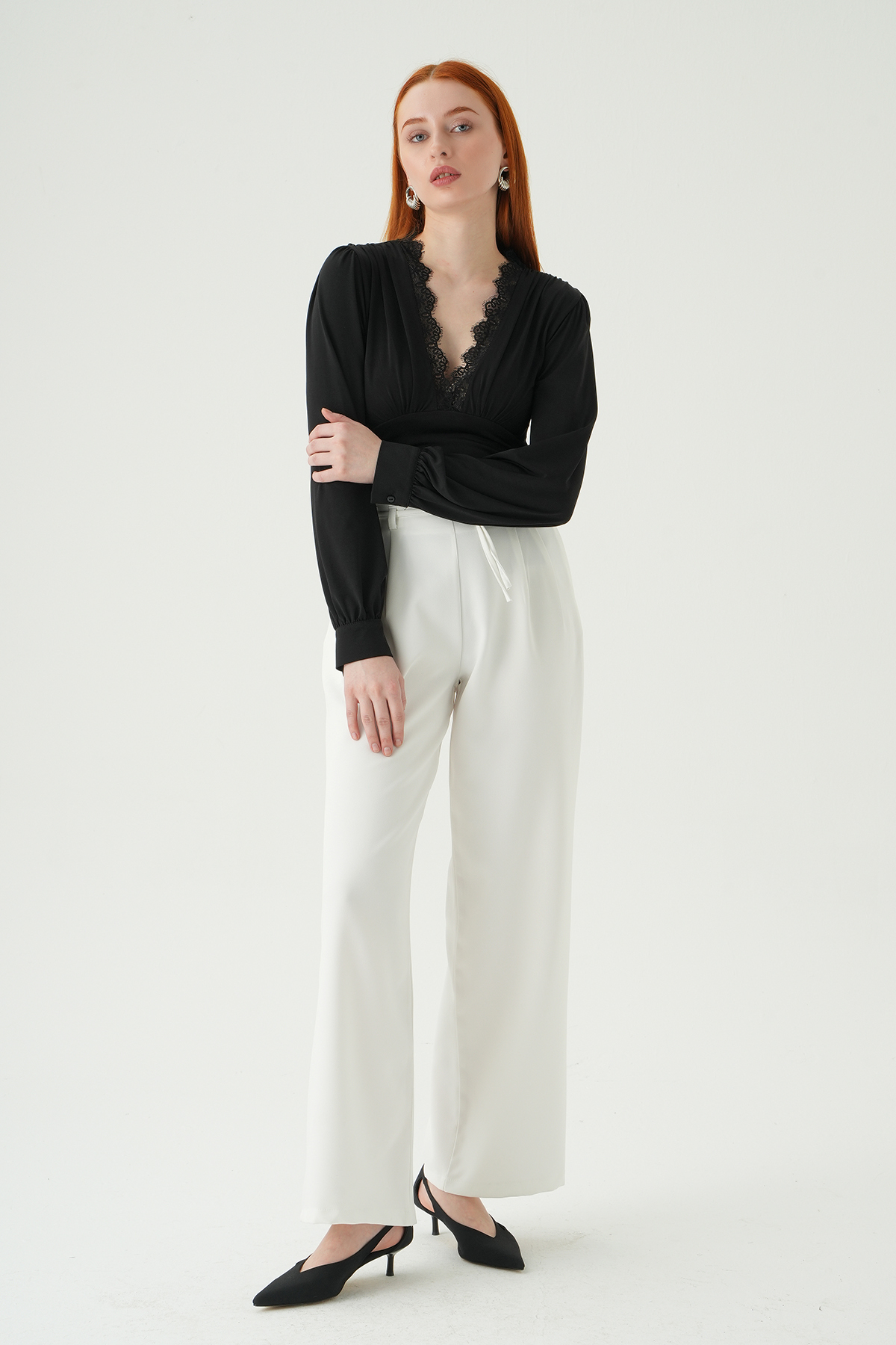 Ekru Bağcıklı Palazzo Pantolon 8411A - 6