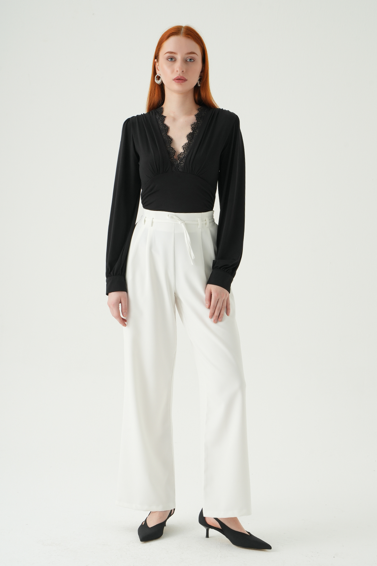 Ekru Bağcıklı Palazzo Pantolon 8411A - 7