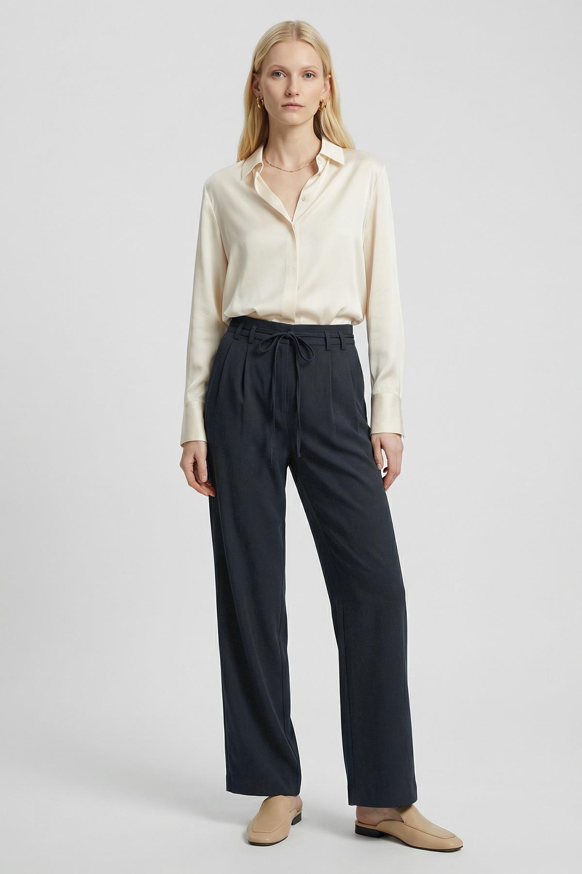 8411A Bağcıklı Palazzo Pantolon Siyah - 1