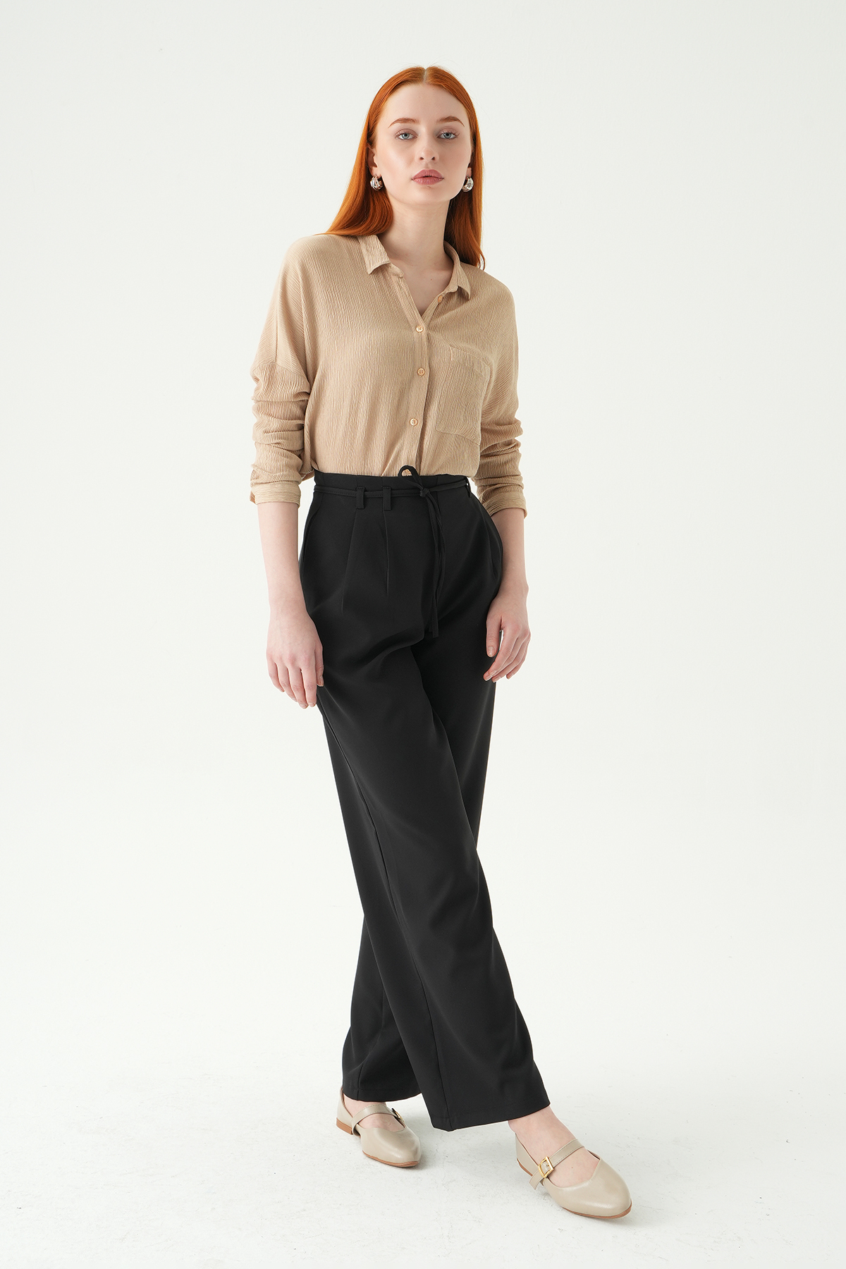 8411A Bağcıklı Palazzo Pantolon Siyah - RAYS