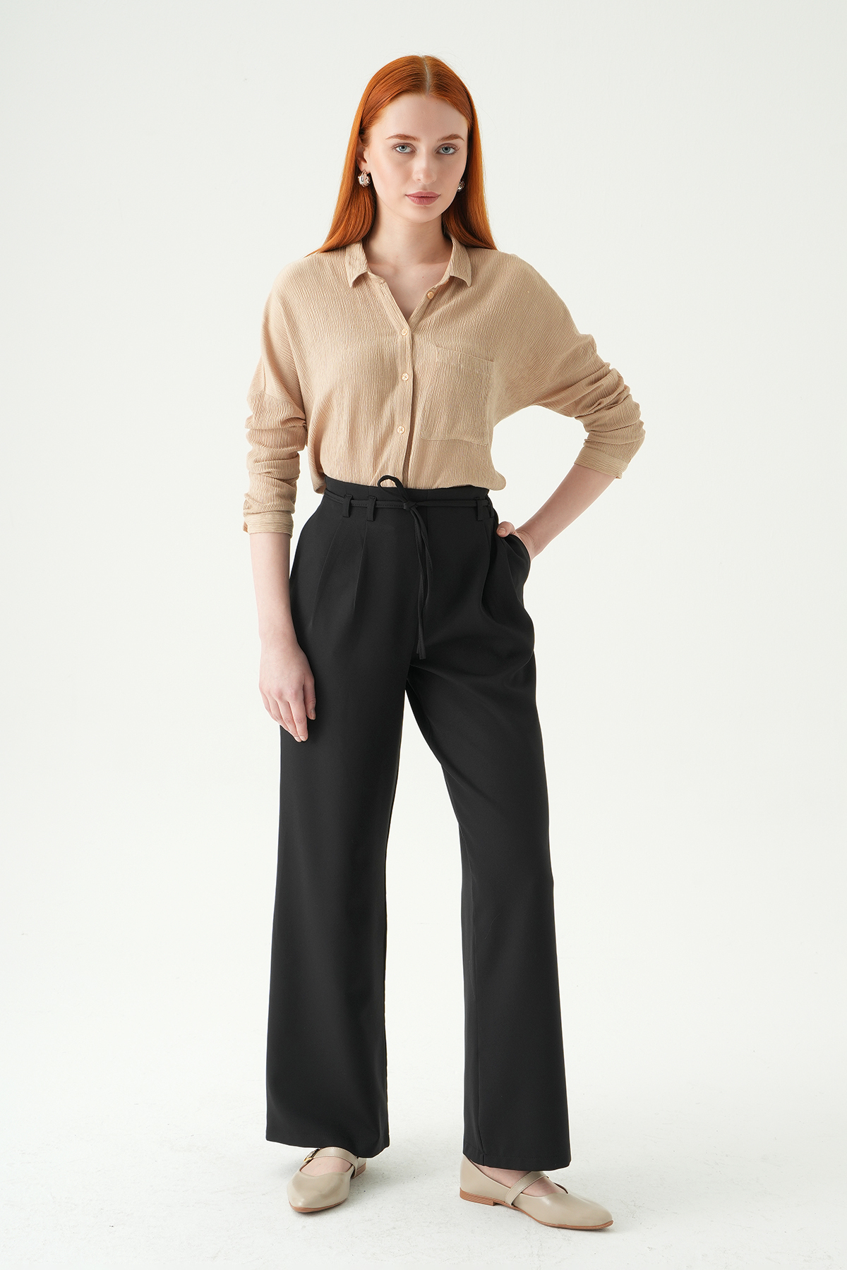 Siyah Bağcıklı Palazzo Pantolon 8411A - RAYS