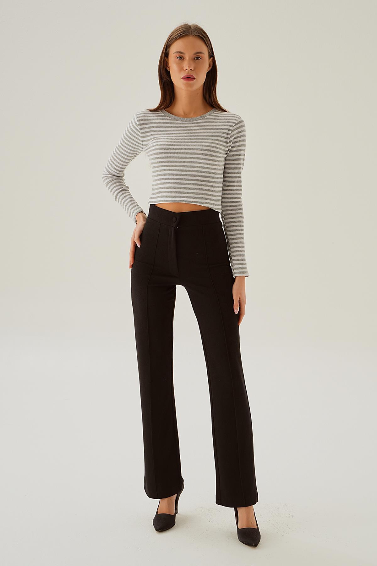 Gri Çizgili Bisiklet Yaka Bluz 842 - 4