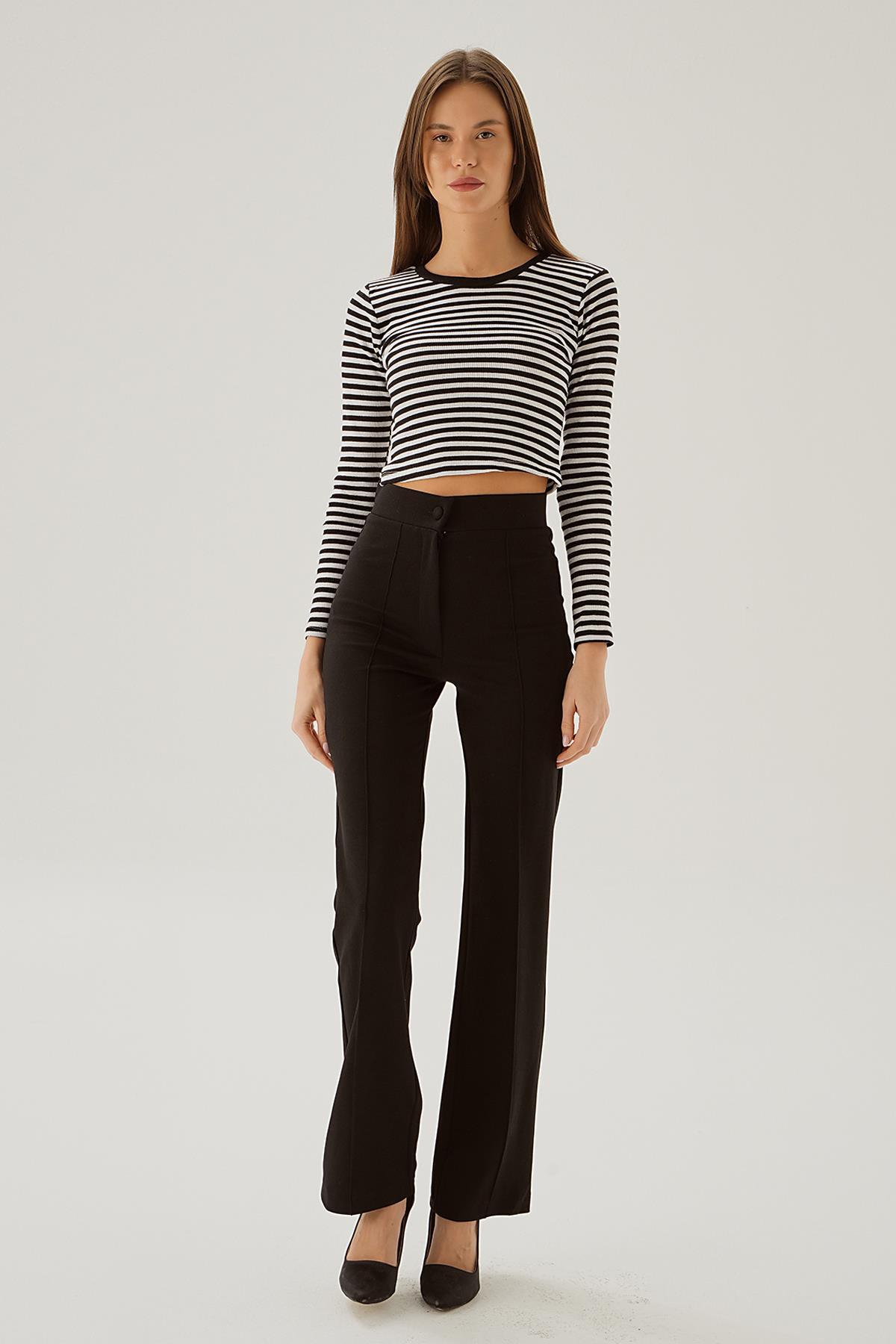 Siyah Çizgili Bisiklet Yaka Bluz 842 - 6