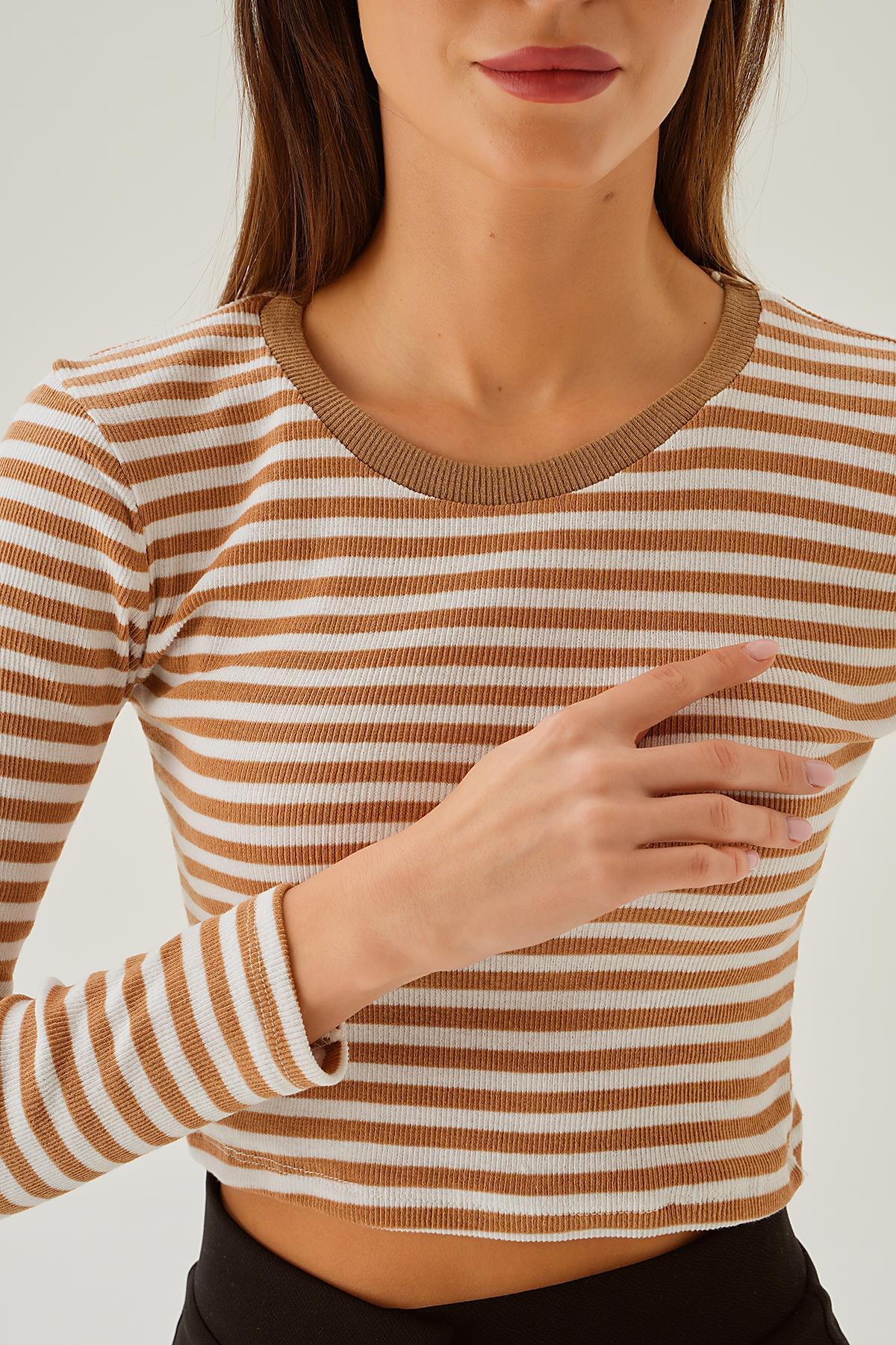 Vizon Çizgili Bisiklet Yaka Bluz 842 - 6