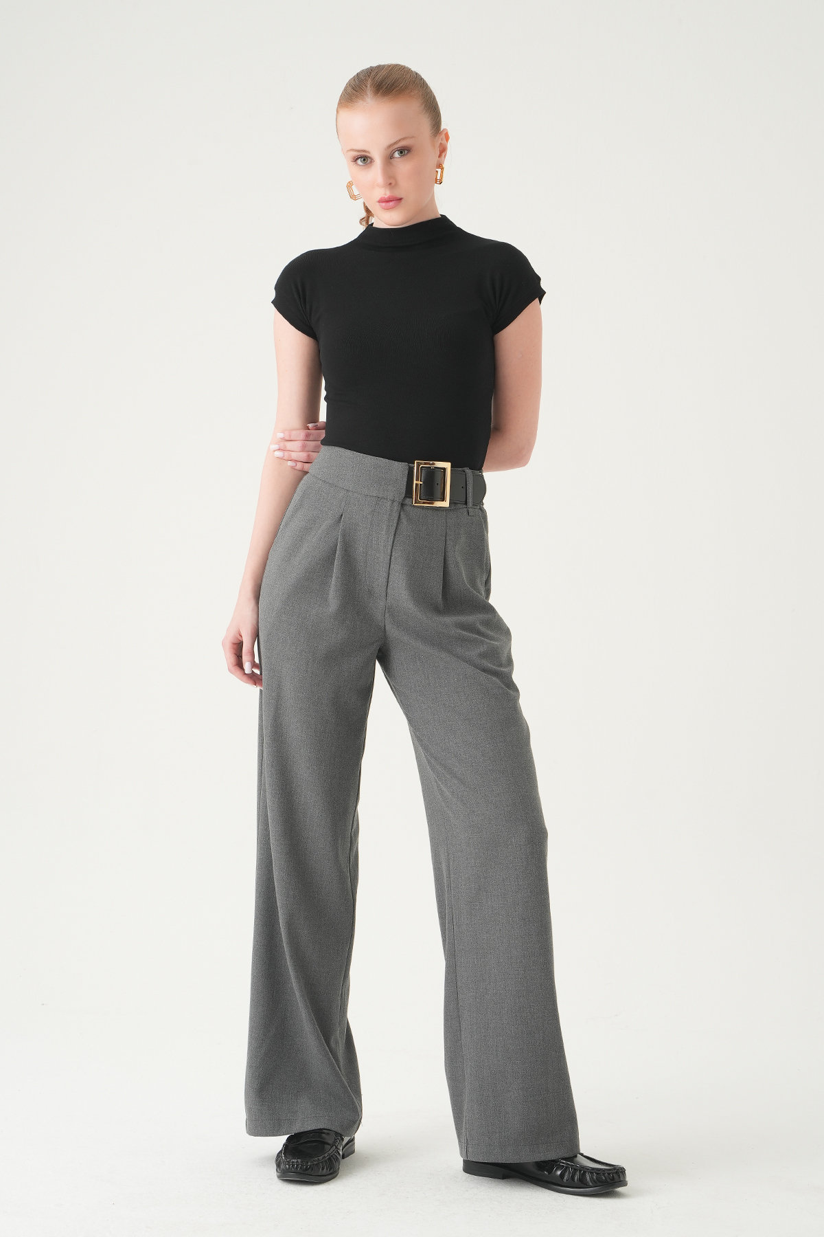8421A Kemer Detay Palazzo Pantolon Antrasit - 3