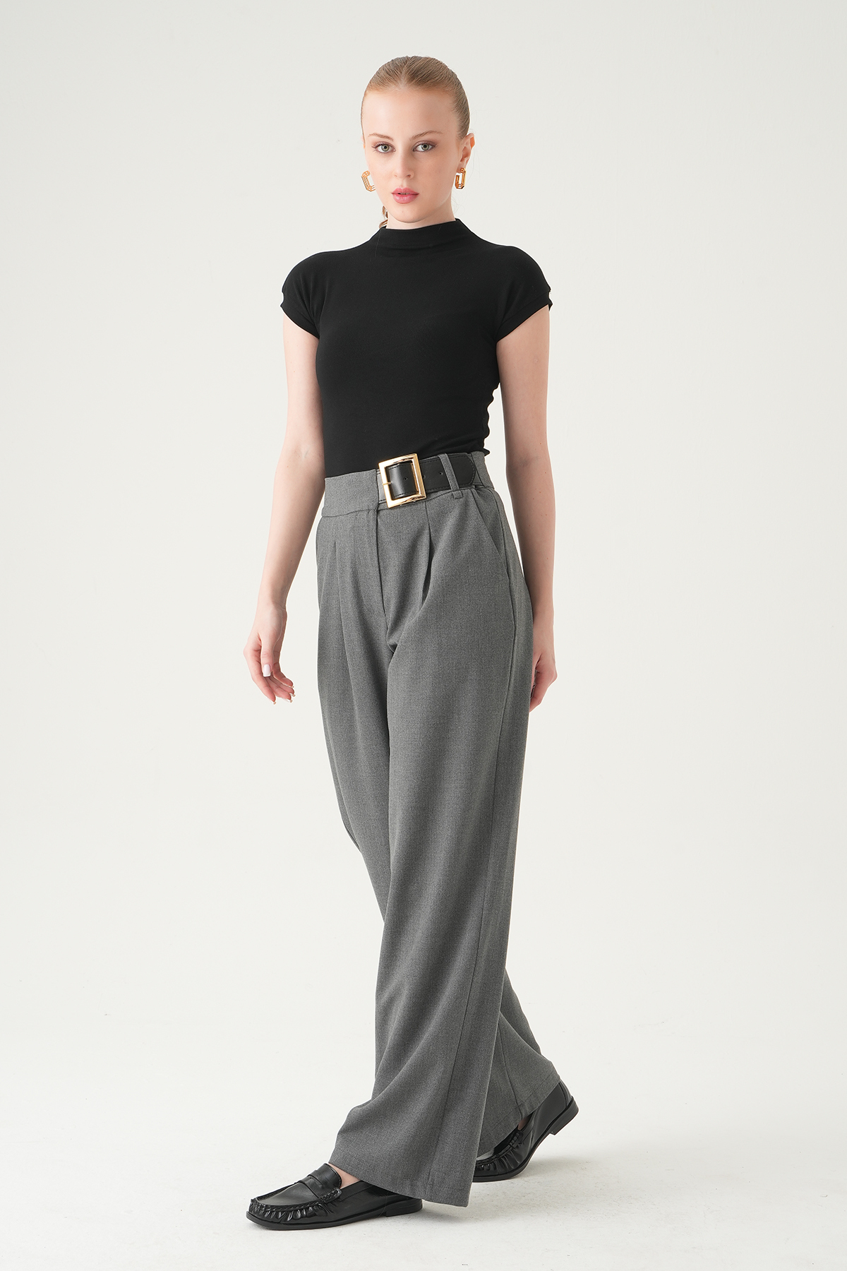 Antrasit Kemer Detay Palazzo Pantolon 8421A - RAYS (1)