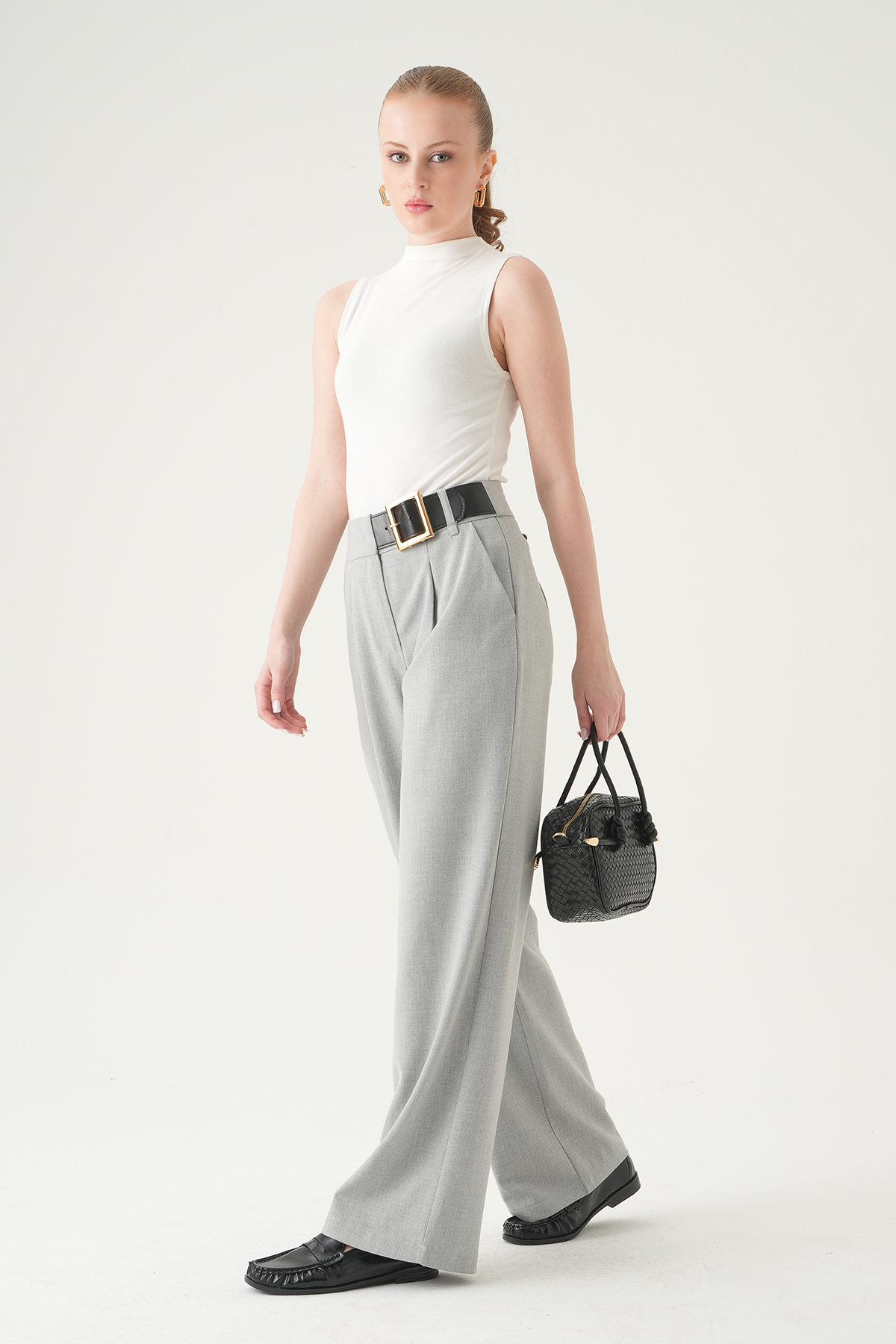 Gri Kemer Detay Palazzo Pantolon 8421A - RAYS