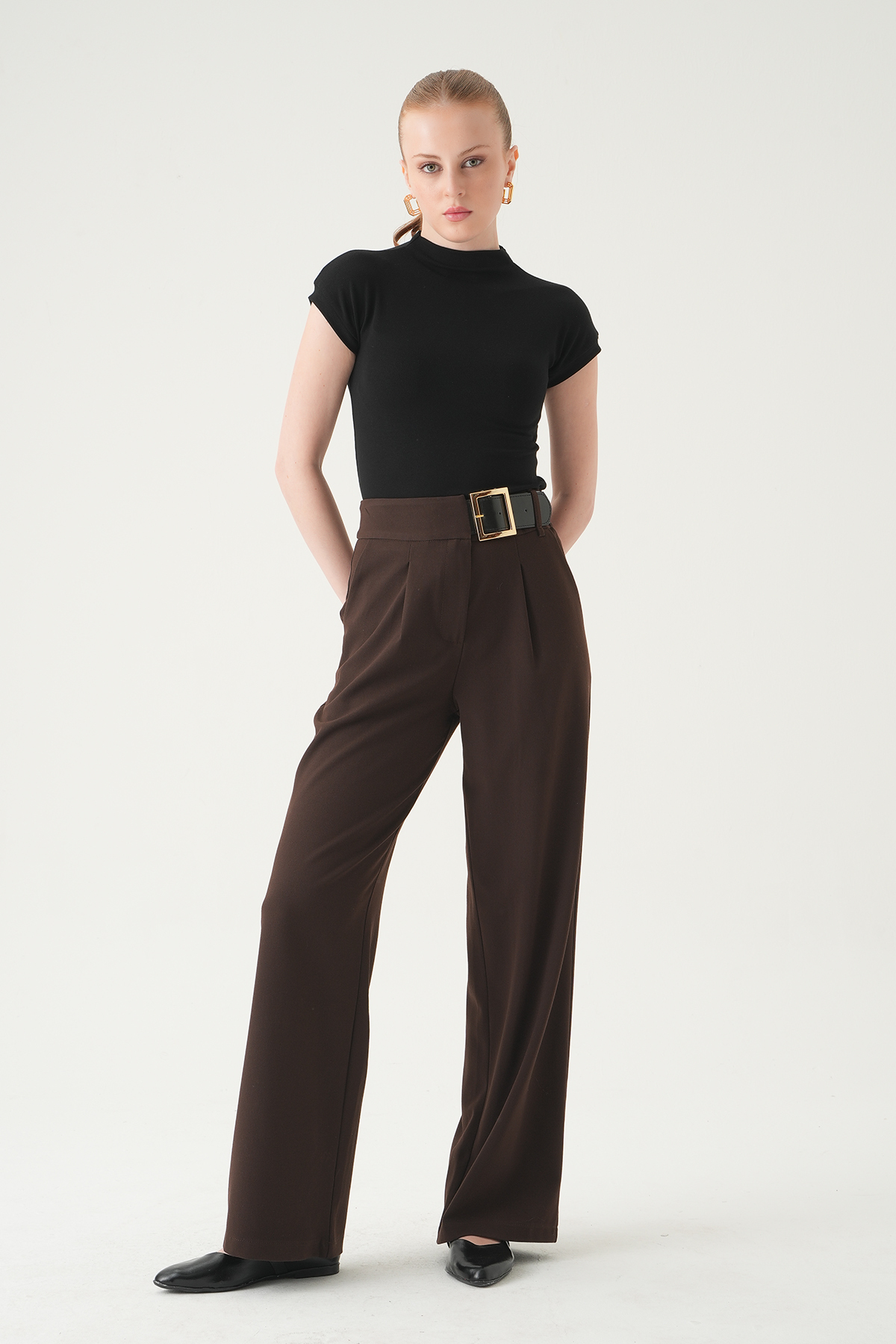 8421A Kemer Detay Palazzo Pantolon Kahve - 6