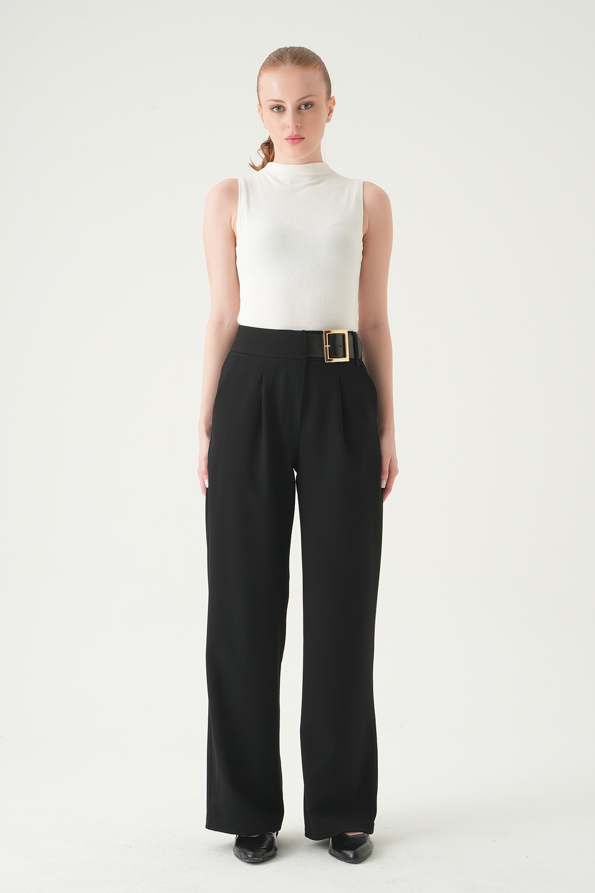 8421A Kemer Detay Palazzo Pantolon Siyah - 3