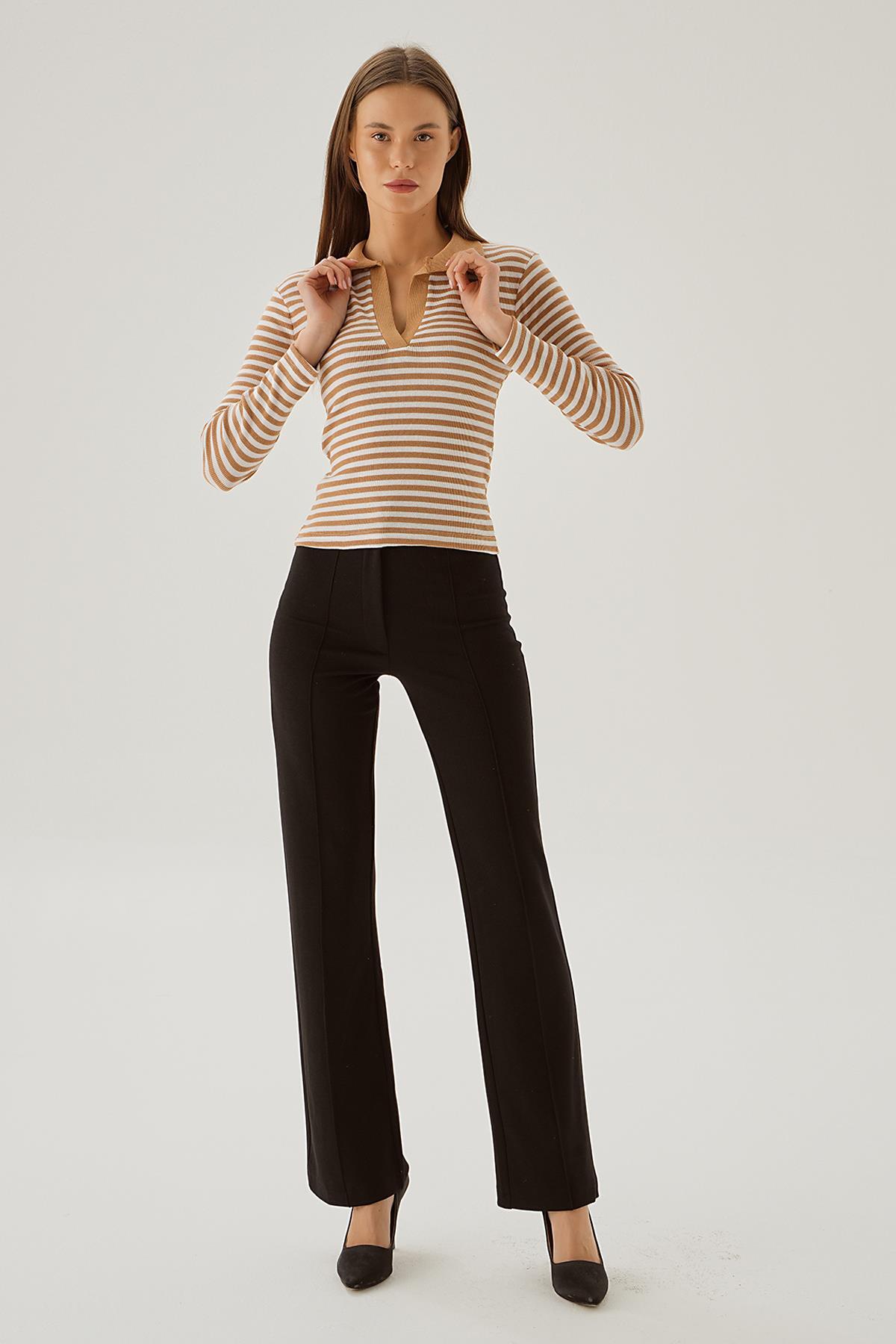 Vizon Çizgili Polo Yaka Bluz 843 - 3