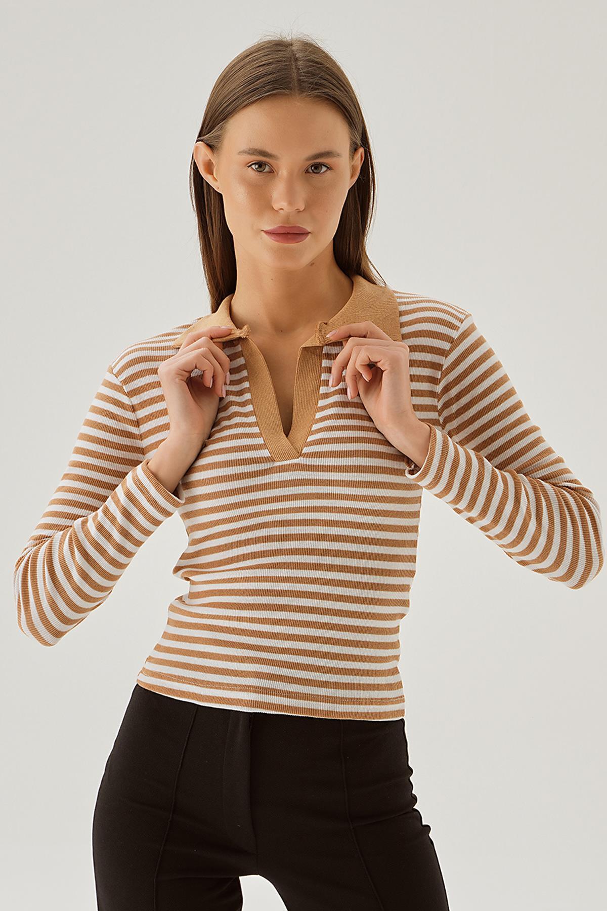Vizon Çizgili Polo Yaka Bluz 843 - 5