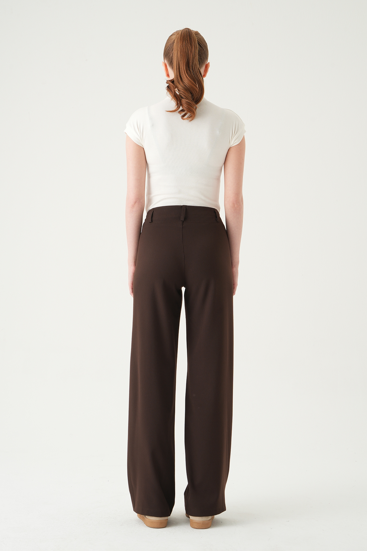 Kahve Düğmeli Geniş Paça Pantolon 8450A - 5