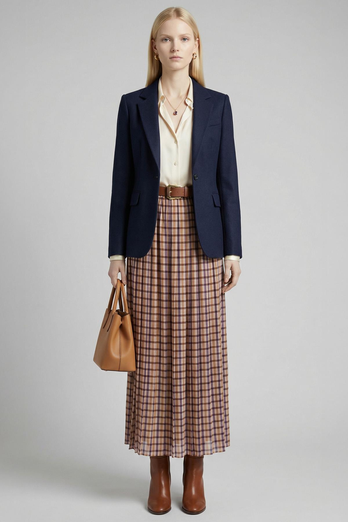 8453A Piliseli Kemerli Etek Bej - 1