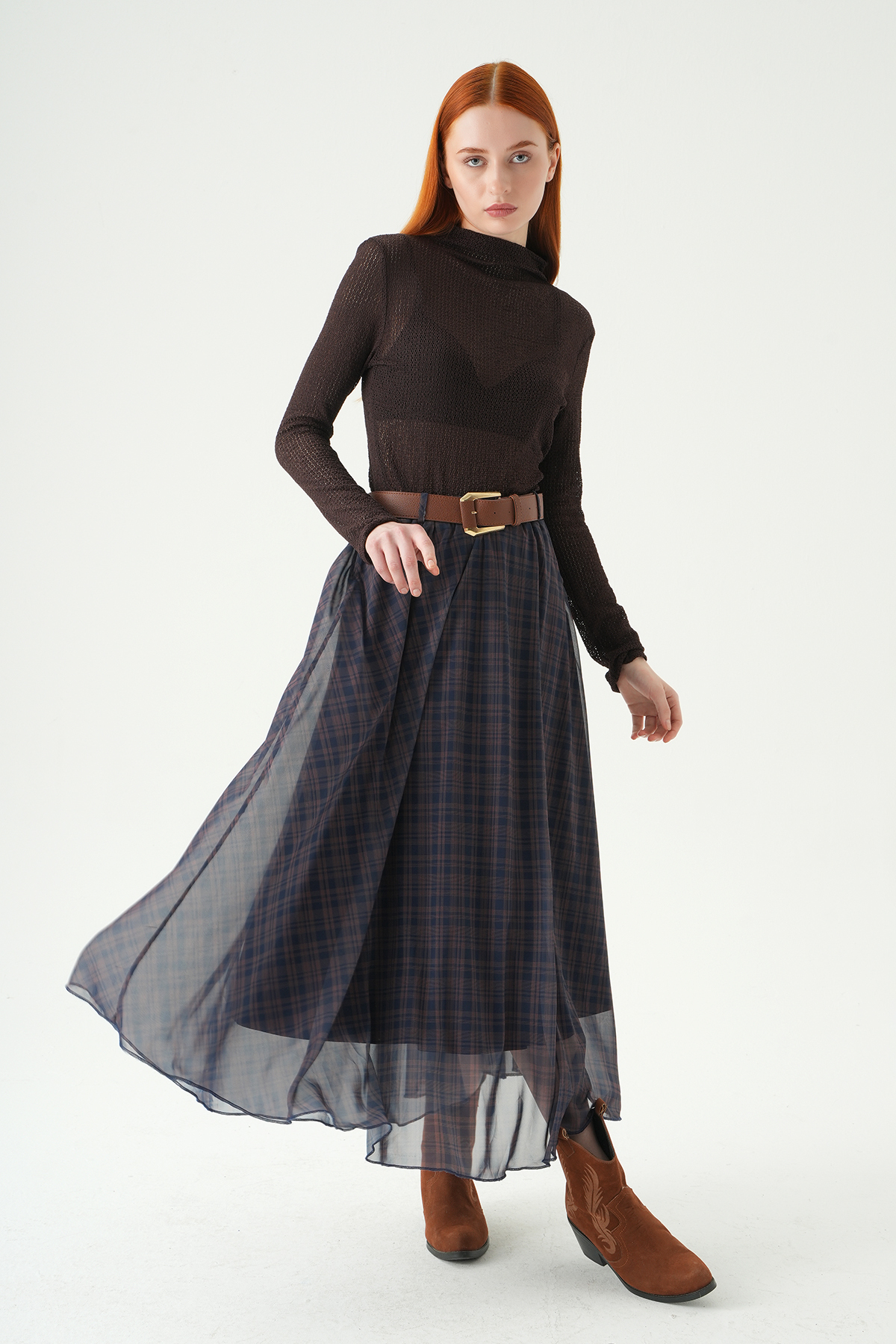 Laci Kemerli Şifon Etek 8458A - 2