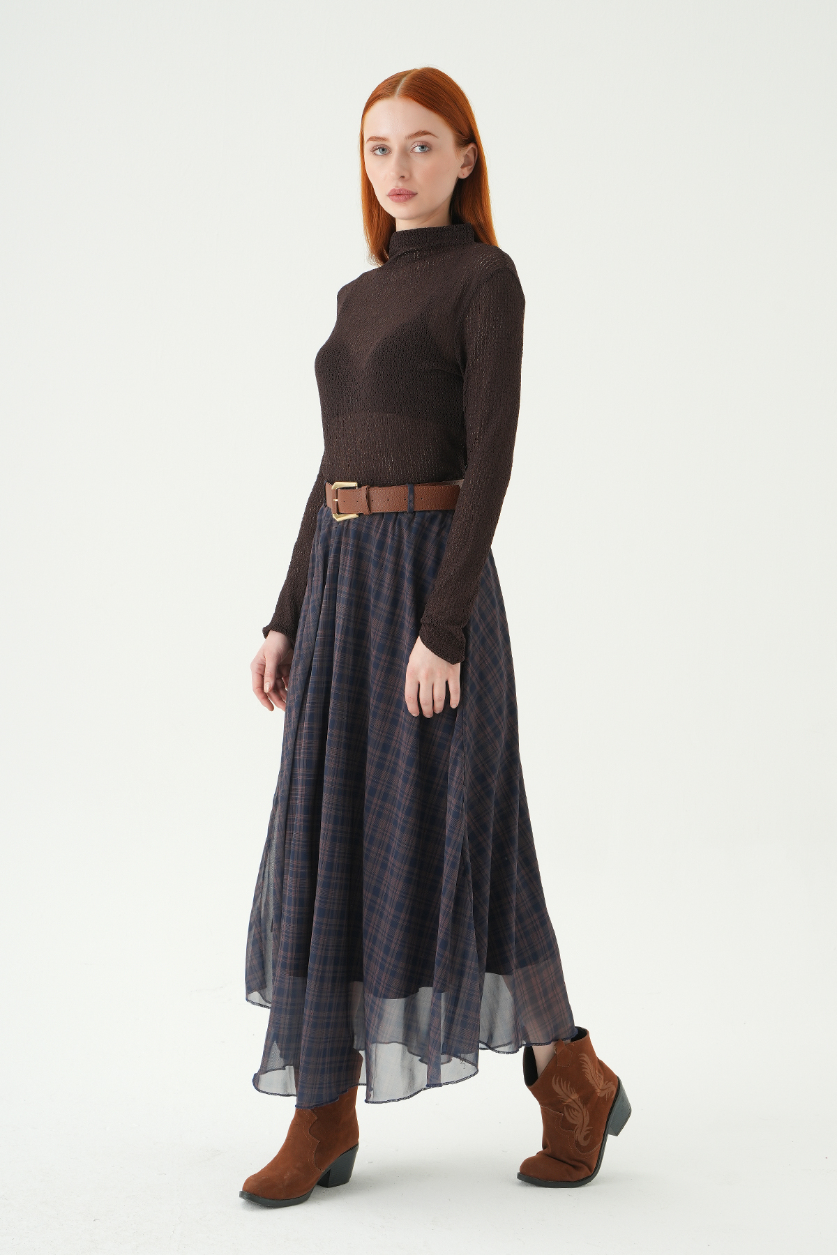 Laci Kemerli Şifon Etek 8458A - 5