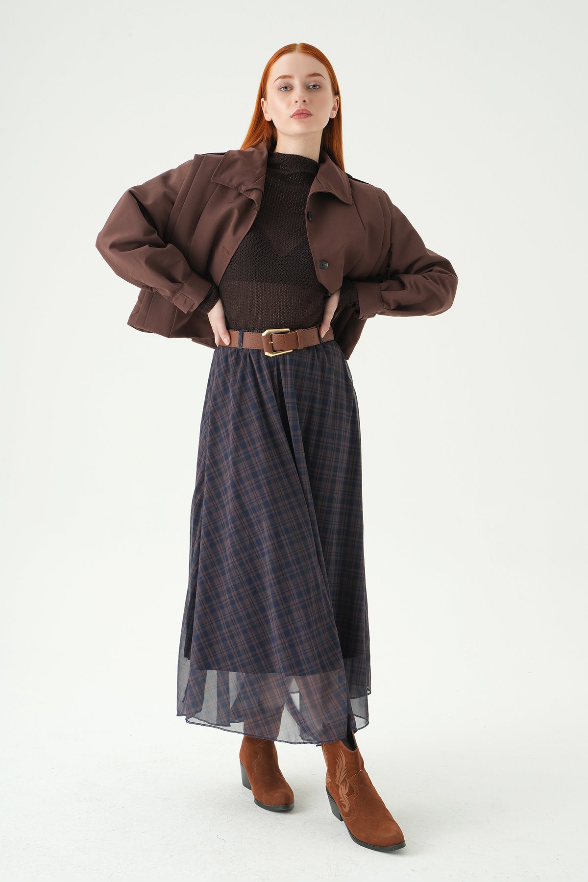 Laci Kemerli Şifon Etek 8458A - 7