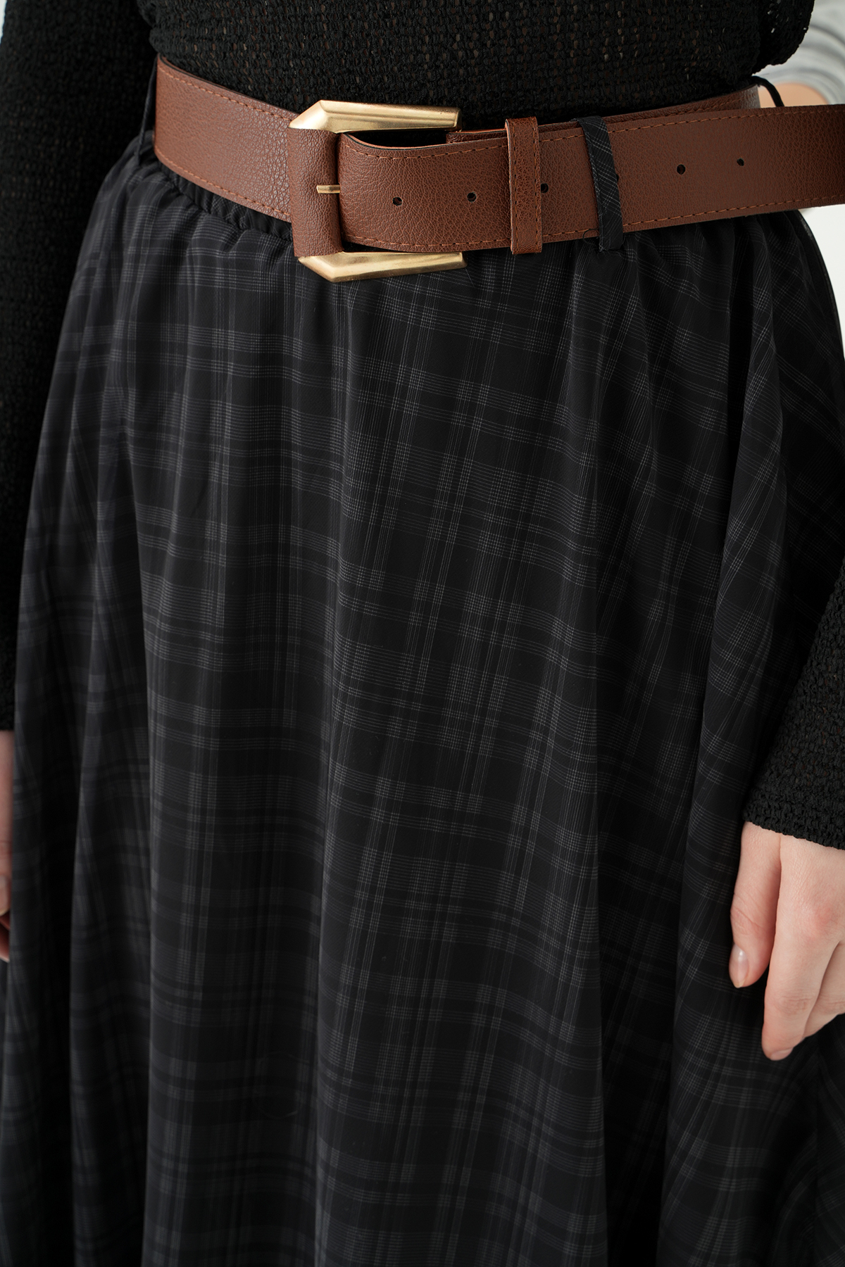 Siyah Kemerli Şifon Etek 8458A - 4