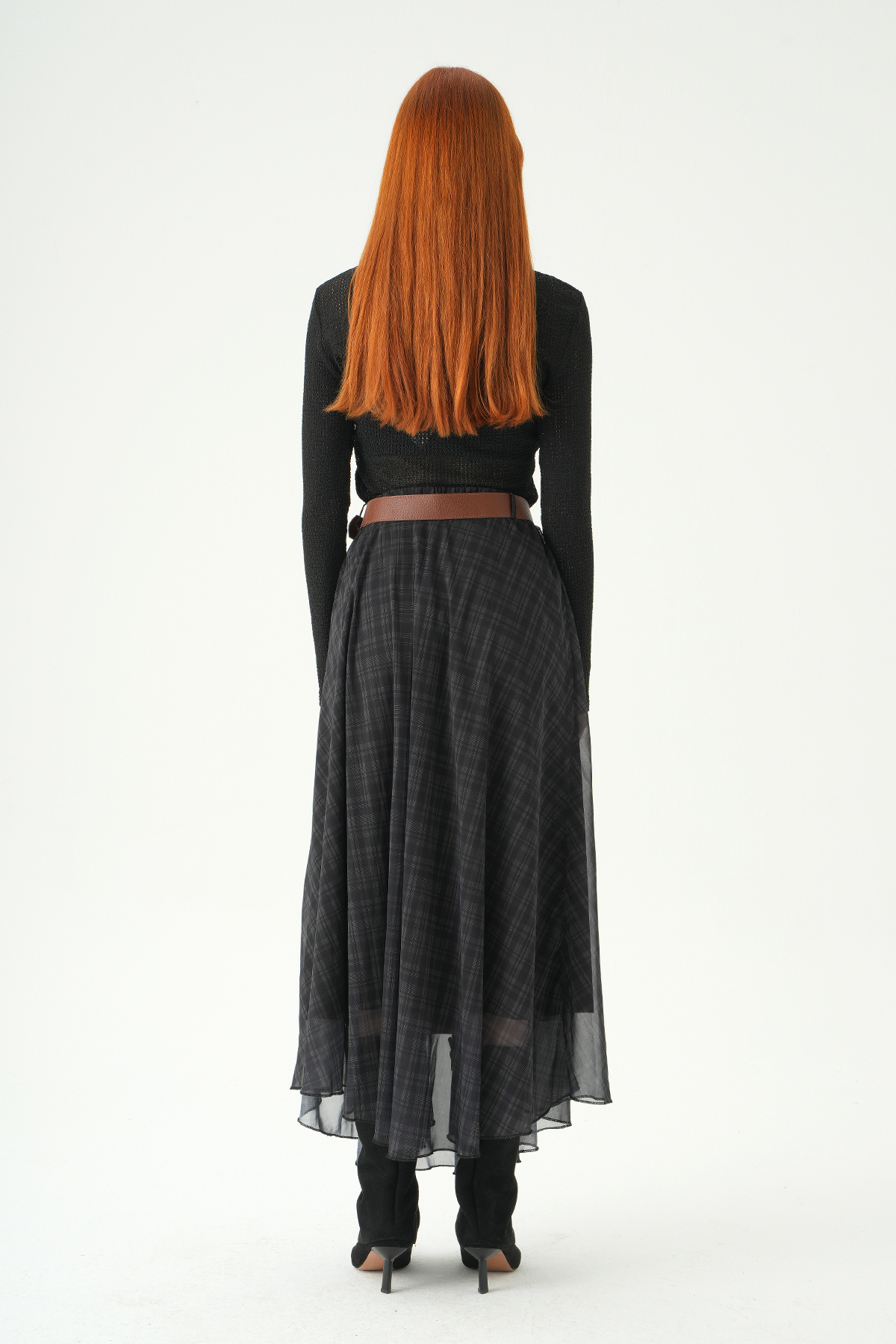 Siyah Kemerli Şifon Etek 8458A - 5